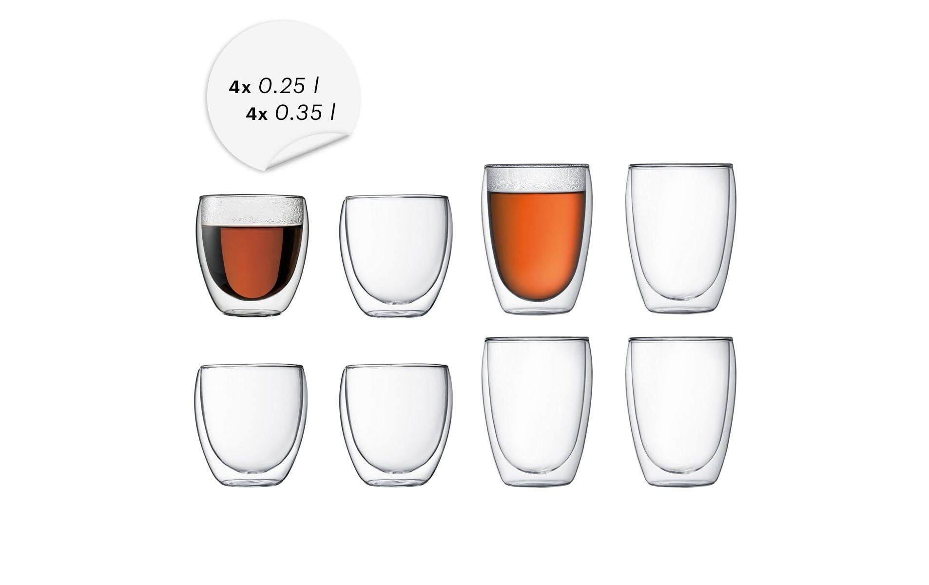 Bodum Pavina Glas-Set – 0,35 l, Borosilikatglas, transparent, doppelwandig, spülmaschinengeeignet, 8 Stück