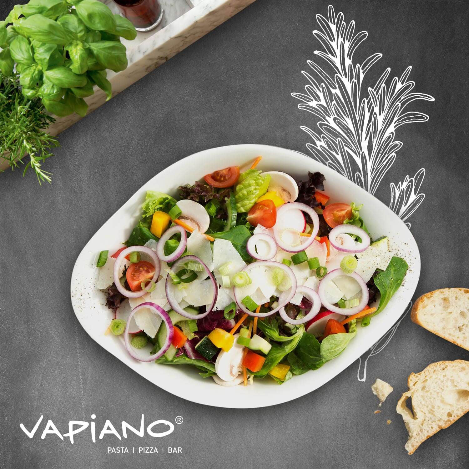 Villeroy & Boch Salatschüssel Vapiano – 17 × 20,5 × 8,3 cm, Porzellan, spülmaschinenfest, mikrowellengeeignet