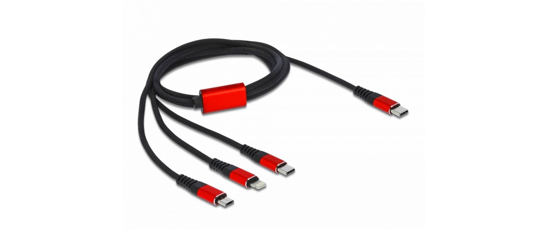 DeLOCK USB-C auf Lightning/Micro-USB-B/USB-C Kabel – USB 2.0 – 1 m – Schwarz/Rot