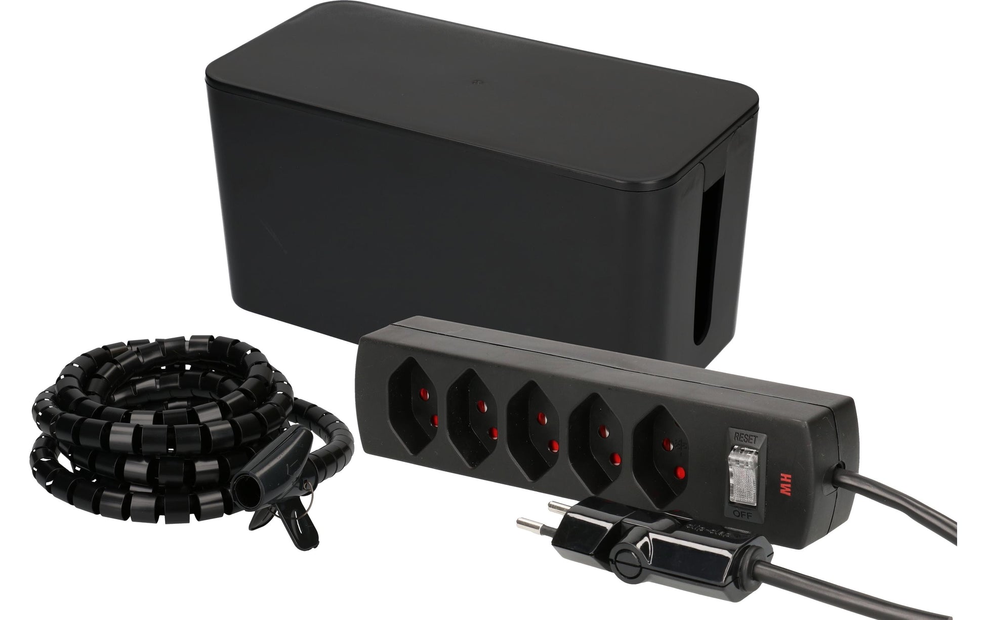 Max Hauri AG Max Hauri Kabelbox – 5× AC, 2 m Kabel, 235 × 115 × 121 mm, Schwarz