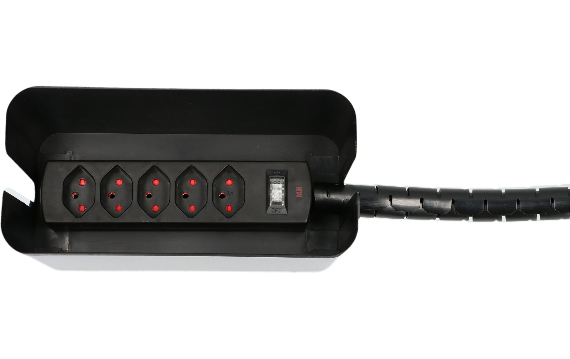 Max Hauri AG Max Hauri Kabelbox – 5× AC, 2 m Kabel, 235 × 115 × 121 mm, Schwarz