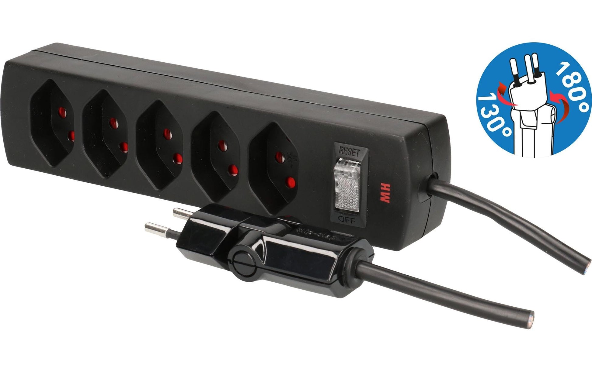 Max Hauri AG Max Hauri Kabelbox – 5× AC, 2 m Kabel, 235 × 115 × 121 mm, Schwarz