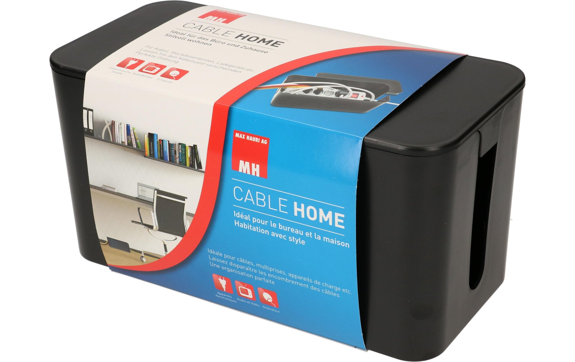 Max Hauri AG Max Hauri Kabelbox – 5× AC, 2 m Kabel, 235 × 115 × 121 mm, Schwarz