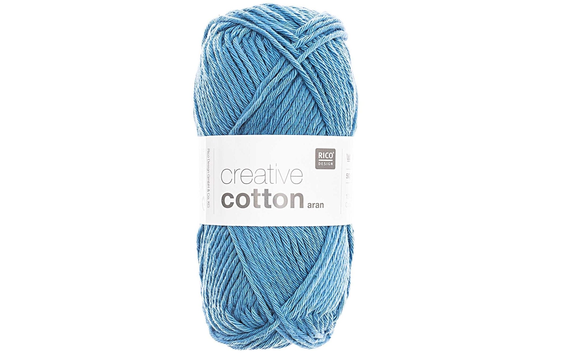 Rico Design Creative Cotton Garn Aran Blau – 50 g, 85 m, Nadel 4 mm, 100% Baumwolle, 1 Stk.