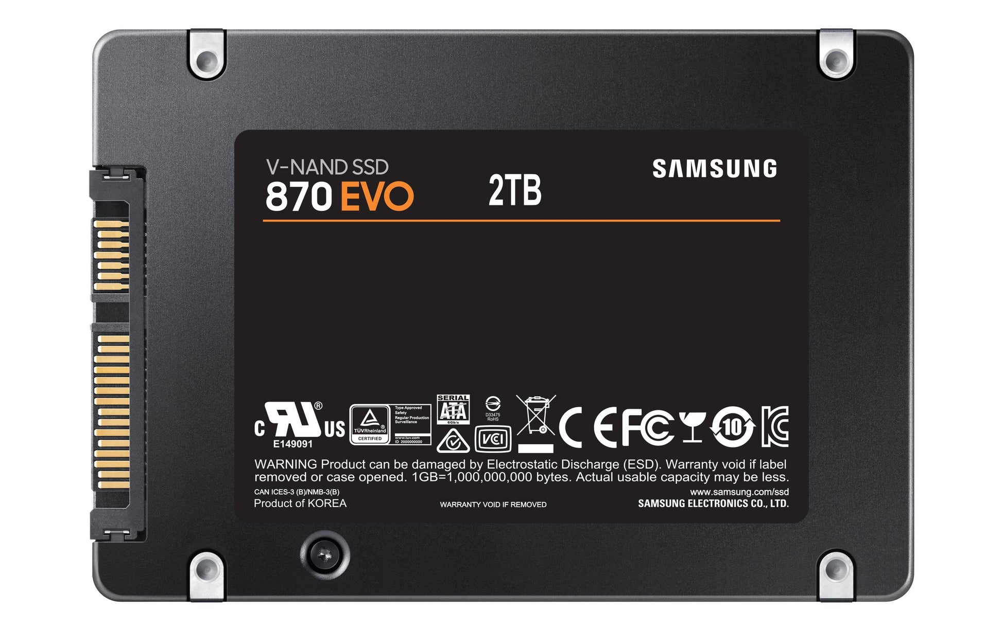 Samsung 870 EVO – 2 TB, 2,5" SATA SSD – Lesen 560 MB/s, Schreiben 530 MB/s
