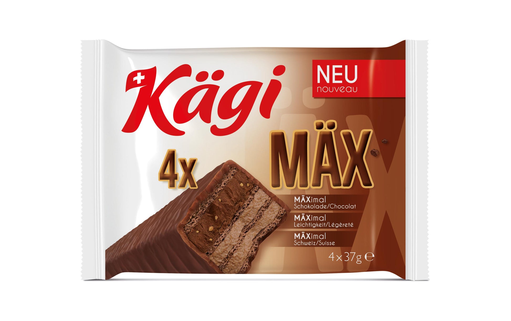 Kägi Mäx Waffelgebäck – Milchschokolade – 4 × 37 g