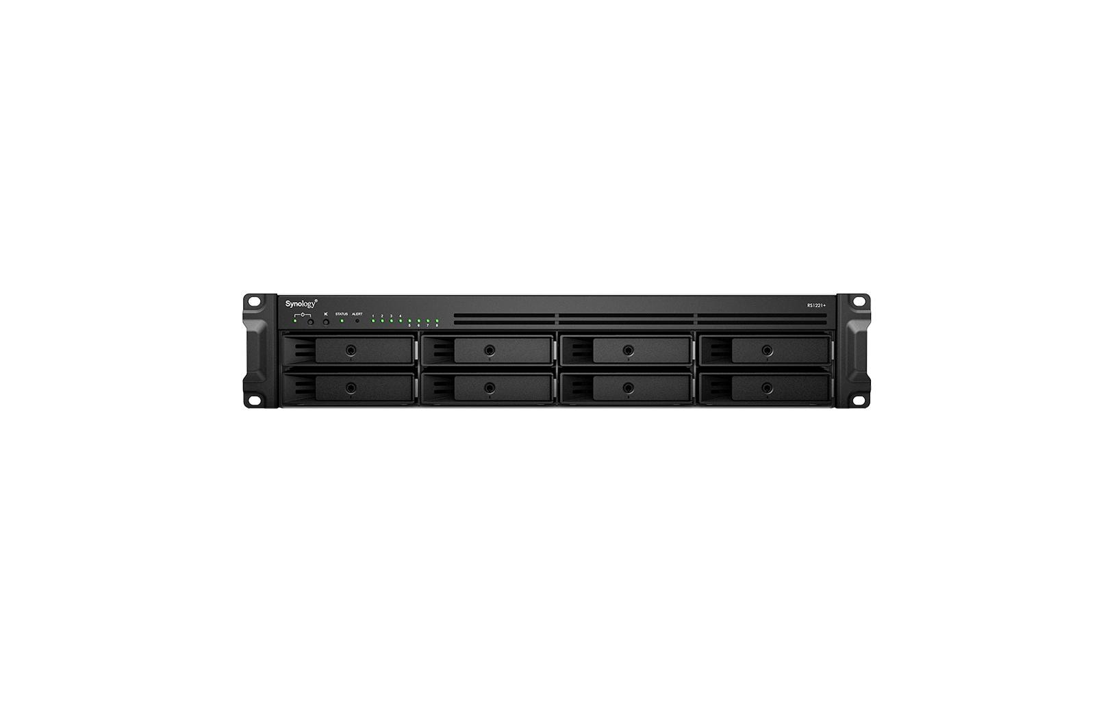 Synology RS1221+ – 8-Bay Rack 2U NAS – AMD V1500B, 4 GB RAM, 1GbE, DSM, für 2,5"/3,5" HDD/SSD, SATA
