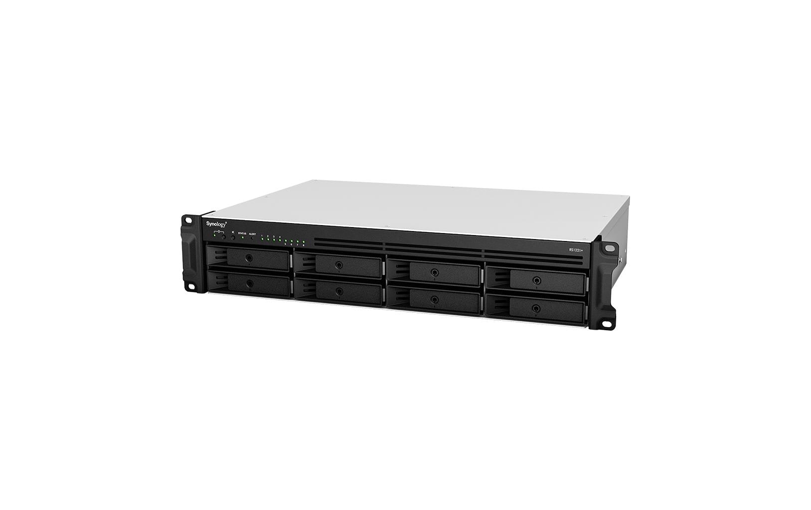 Synology RS1221+ – 8-Bay Rack 2U NAS – AMD V1500B, 4 GB RAM, 1GbE, DSM, für 2,5"/3,5" HDD/SSD, SATA