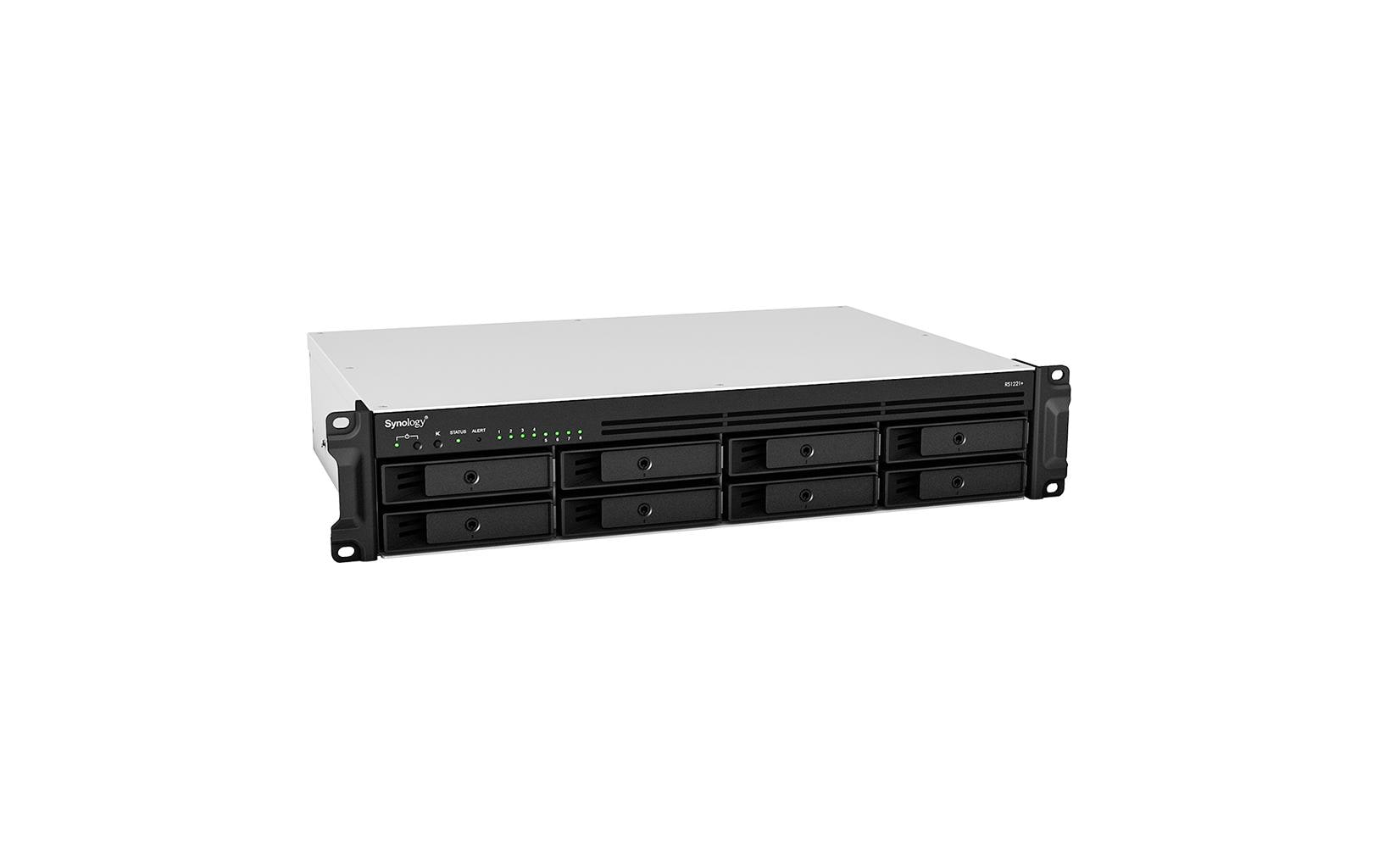 Synology RS1221+ – 8-Bay Rack 2U NAS – AMD V1500B, 4 GB RAM, 1GbE, DSM, für 2,5"/3,5" HDD/SSD, SATA
