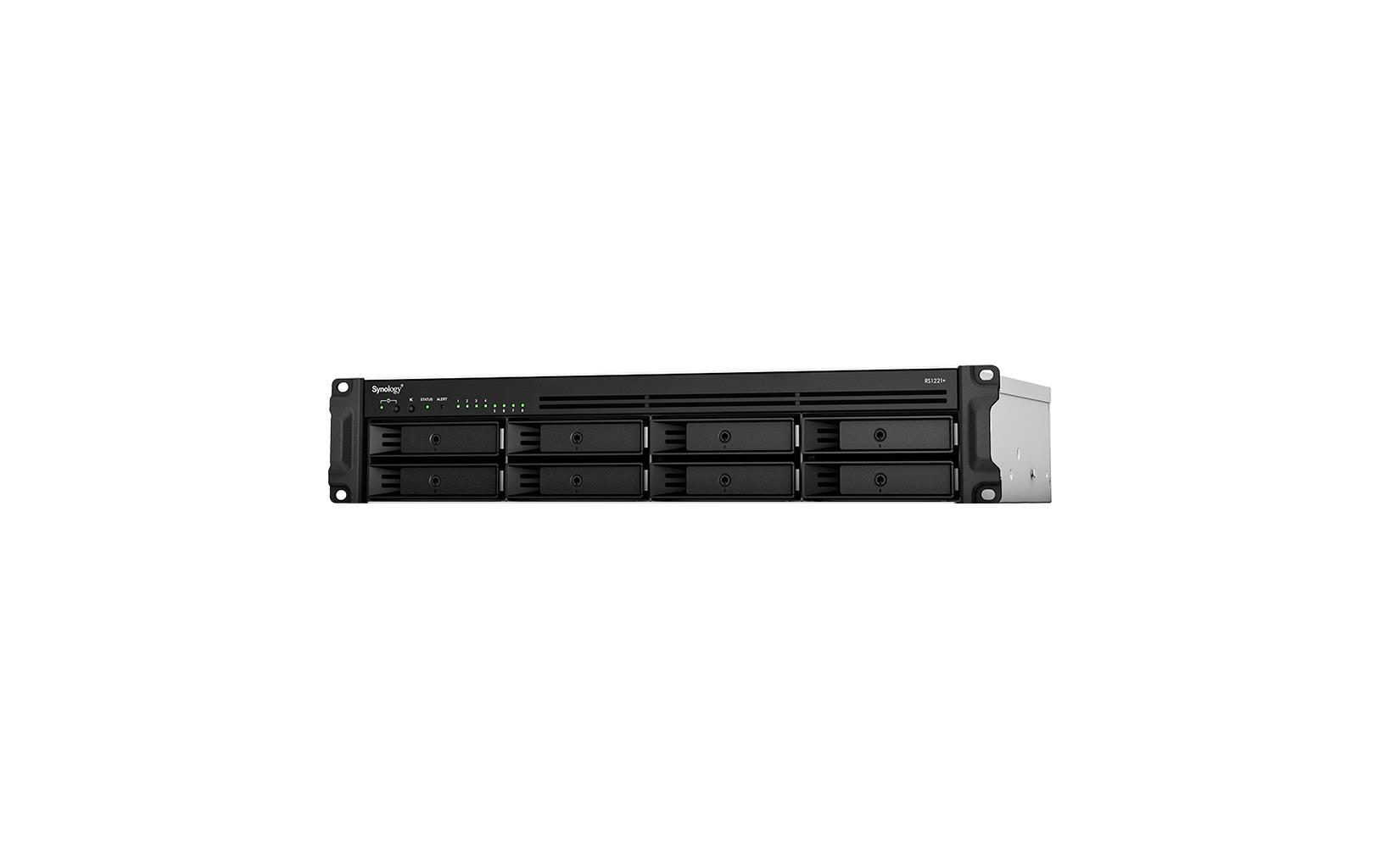 Synology RS1221+ – 8-Bay Rack 2U NAS – AMD V1500B, 4 GB RAM, 1GbE, DSM, für 2,5"/3,5" HDD/SSD, SATA