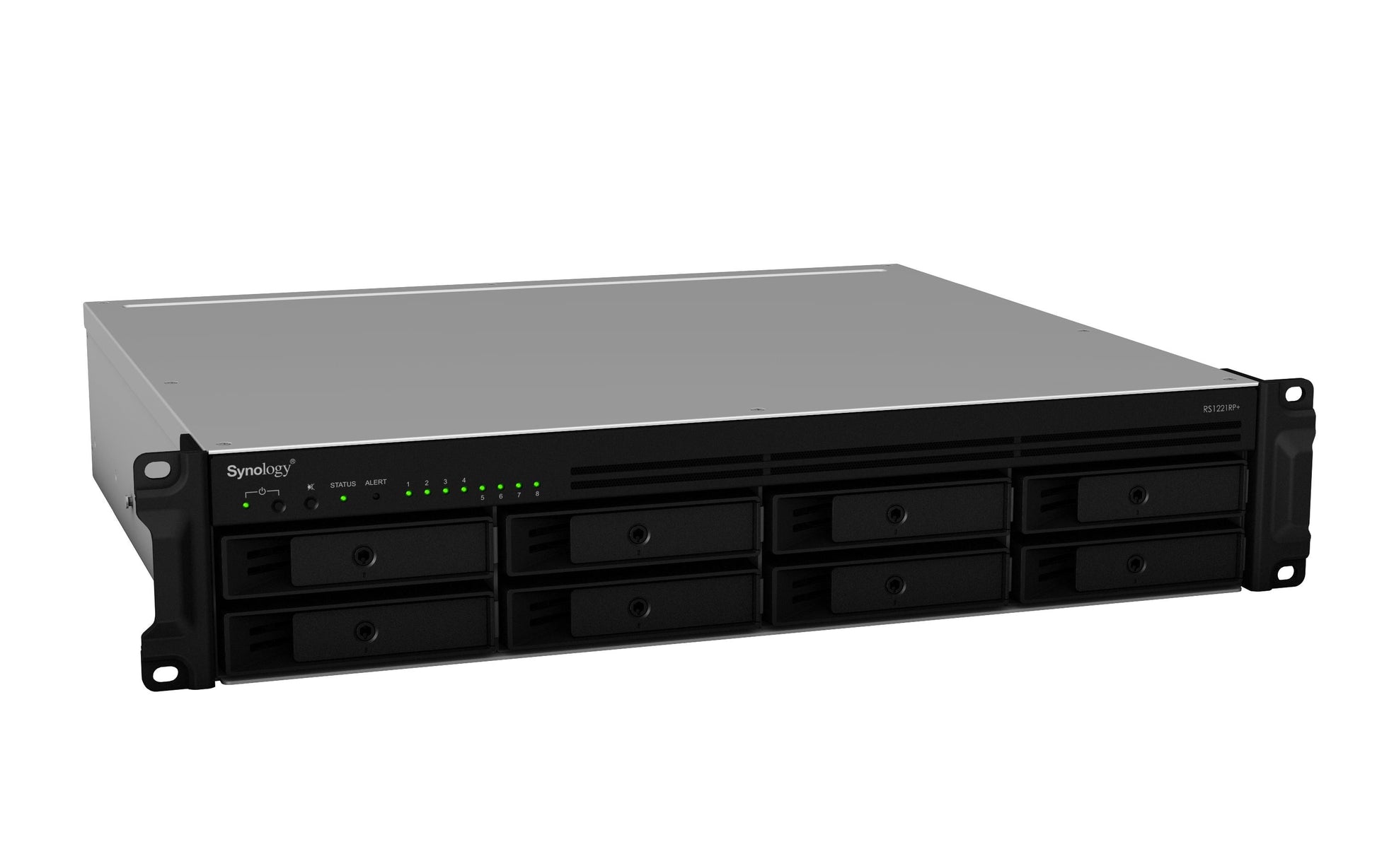 Synology RS1221RP+ – 8-Bay Rack 2U NAS – AMD Ryzen V1500B, 4 GB RAM, 1GbE, DSM, redundantes Netzteil
