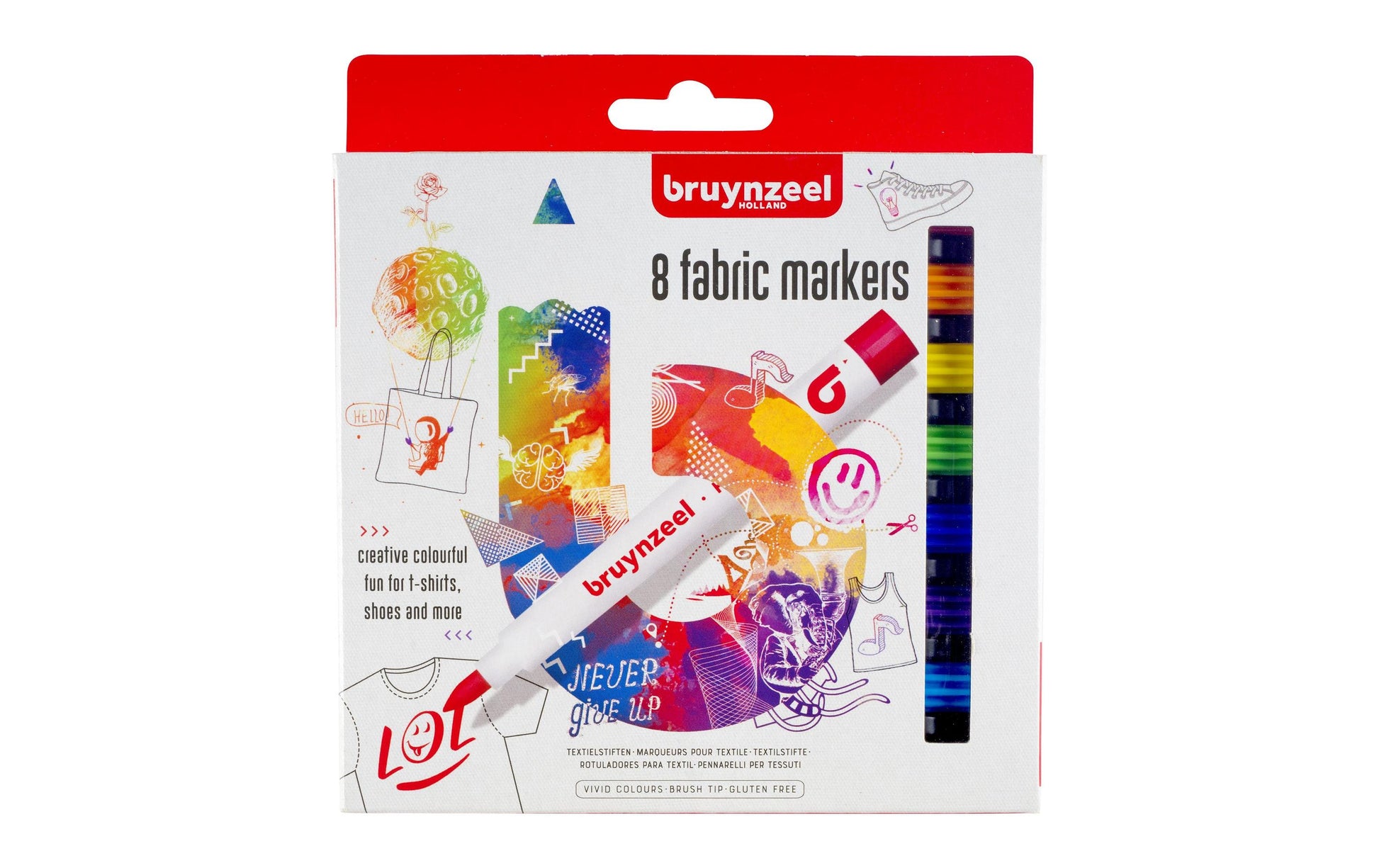 Bruynzeel Textilmarker – Pinselspitze – Mehrfarbig – 8er-Pack – für Textilien