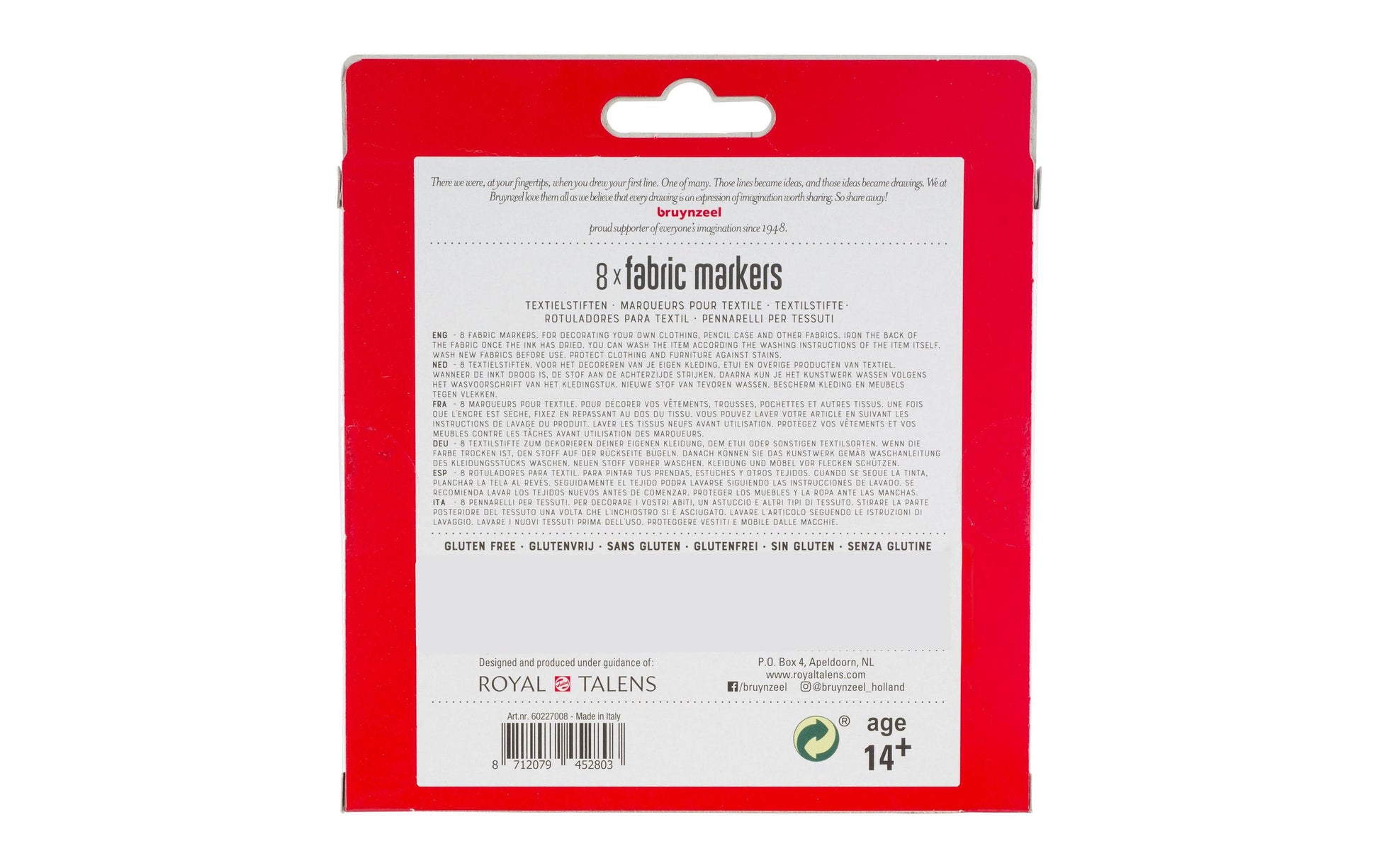 Bruynzeel Textilmarker – Pinselspitze – Mehrfarbig – 8er-Pack – für Textilien