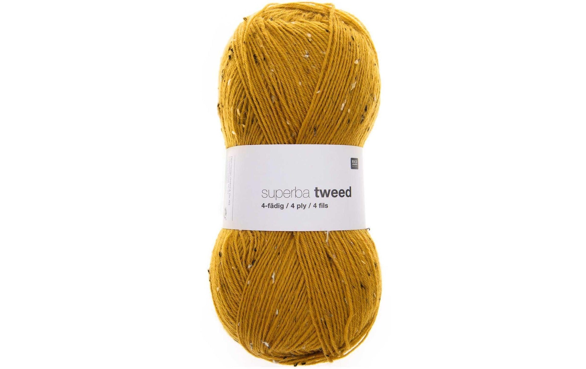 Rico Design Tweed 4-fädiges Garn Senfgelb – 100 g, 375 m, Nadel 2 mm