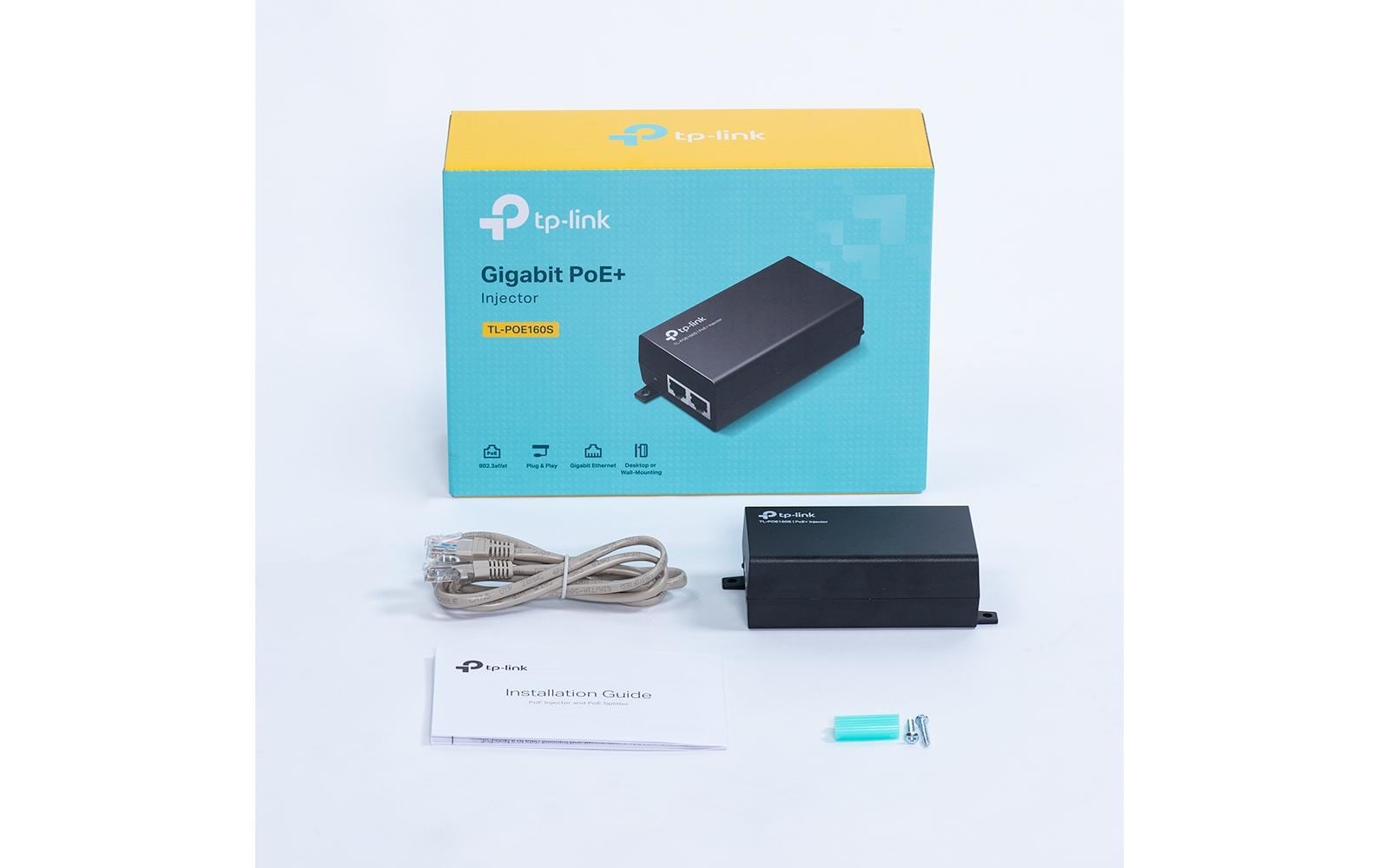 TP-Link POE160S PoE-Injektor 30 W – IEEE 802.3af/at – Gigabit Ethernet, RJ-45×2 – Schwarz