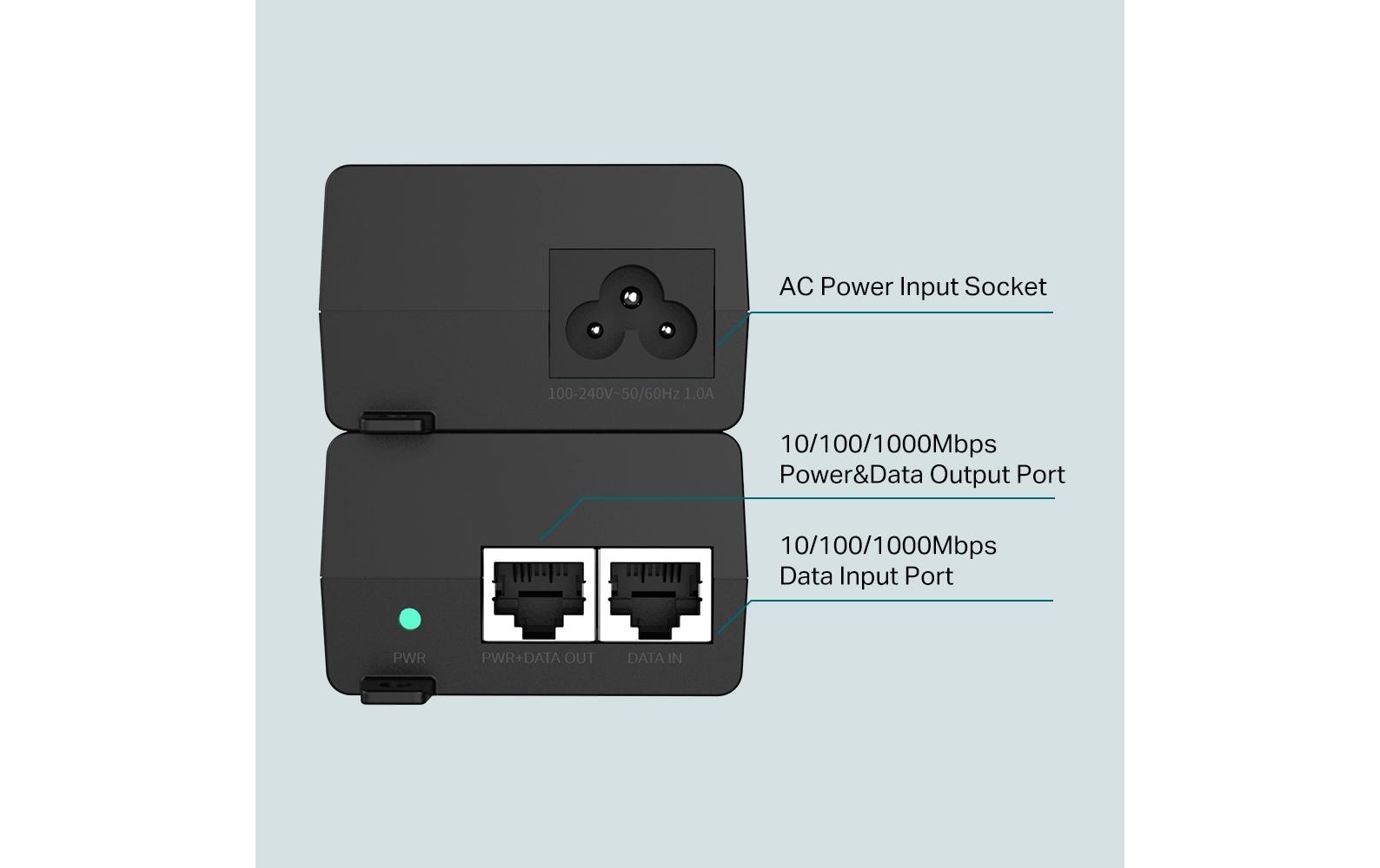 TP-Link POE160S PoE-Injektor 30 W – IEEE 802.3af/at – Gigabit Ethernet, RJ-45×2 – Schwarz
