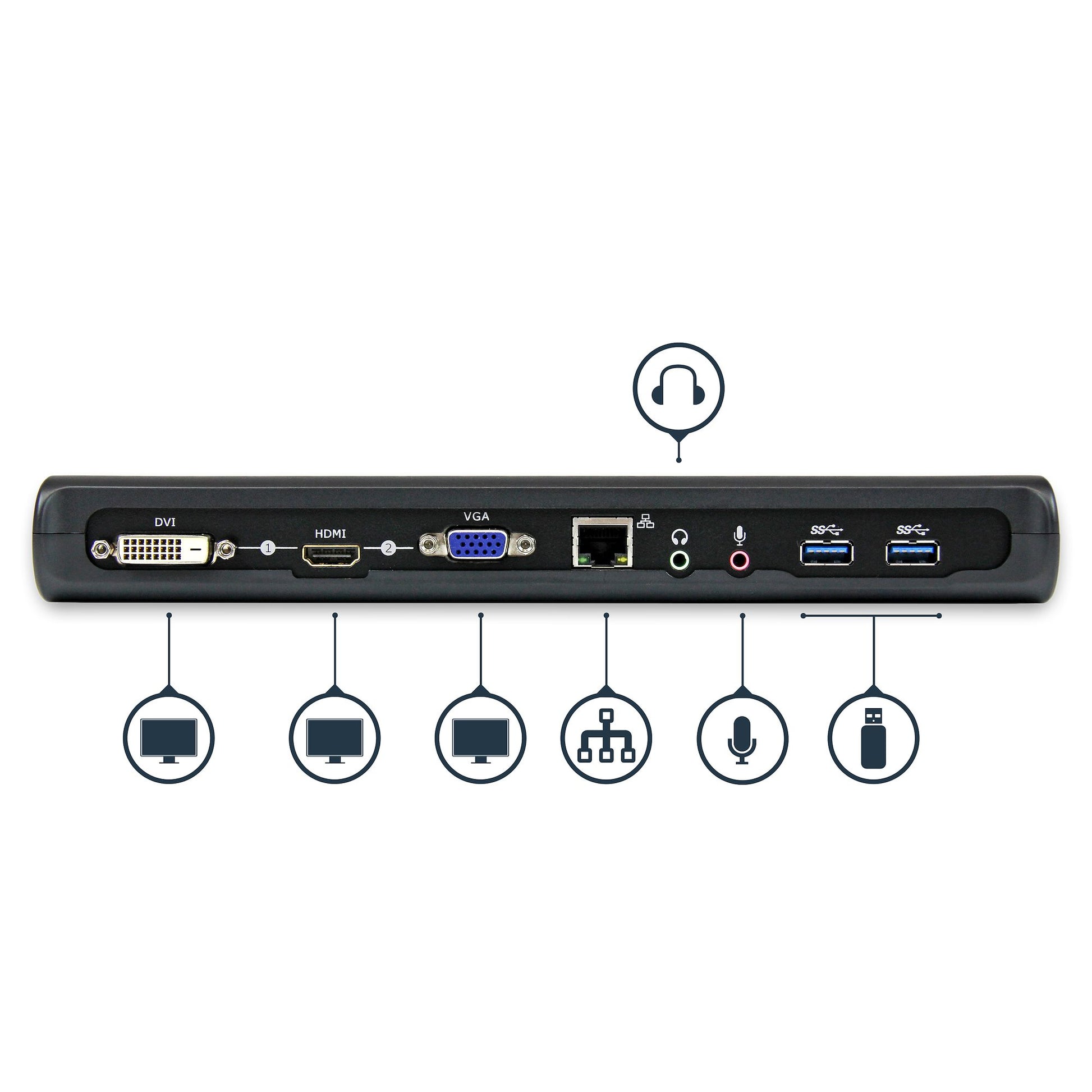 StarTech.com Dockingstation – USB-A, HDMI/VGA/DVI, GbE, 3,5 mm Audio, für Windows/Mac