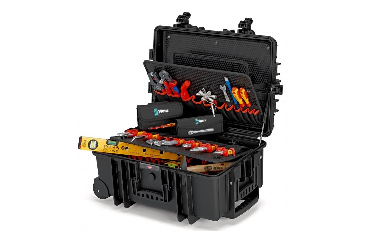 Knipex Robust45 Werkzeugkoffer 45 l – bestückt, 63-teilig, mit 2 Rollen, Trolley, abschliessbar, schwarz, PP