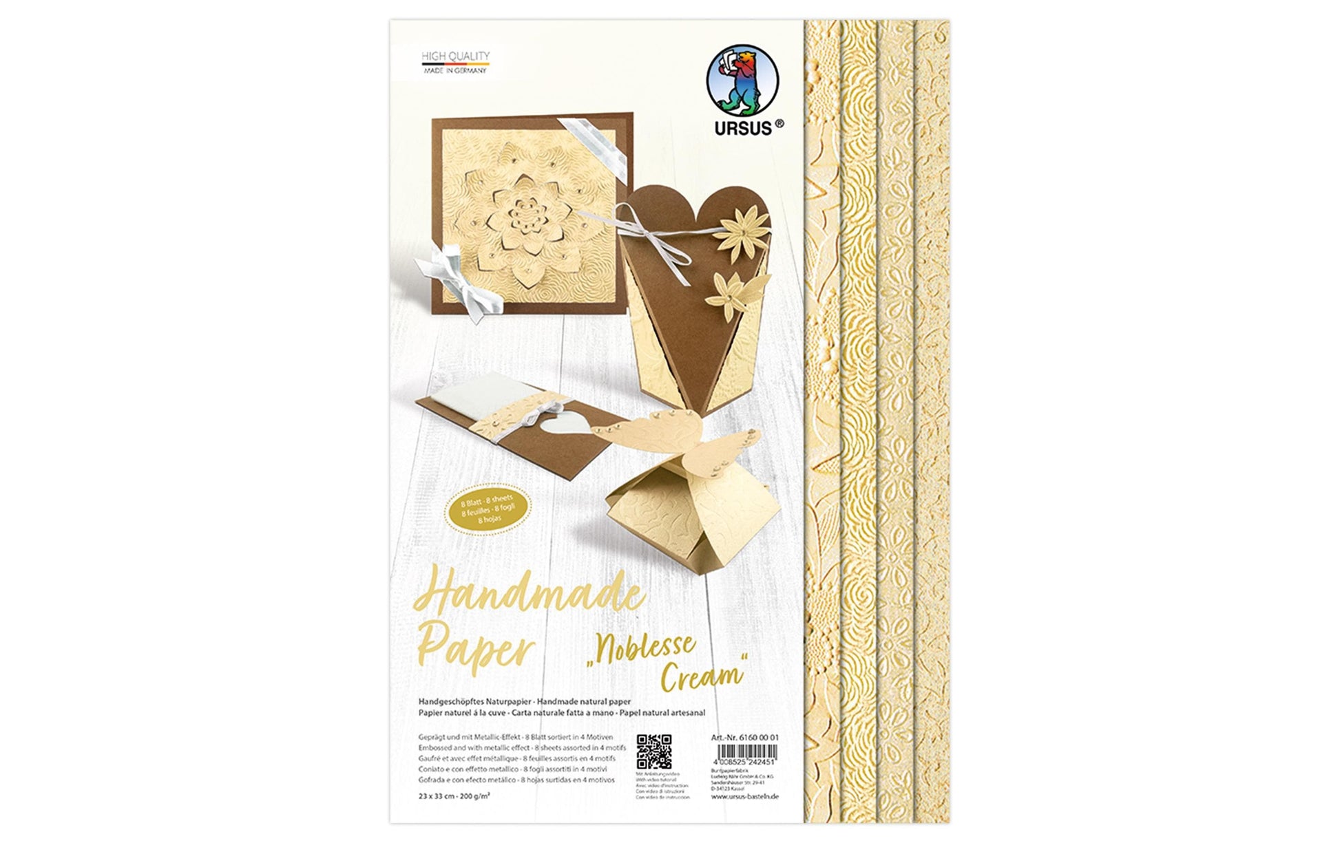 URSUS Bastelpapier – 23 × 33 cm, creme, 200 g/m² – 8 Blatt