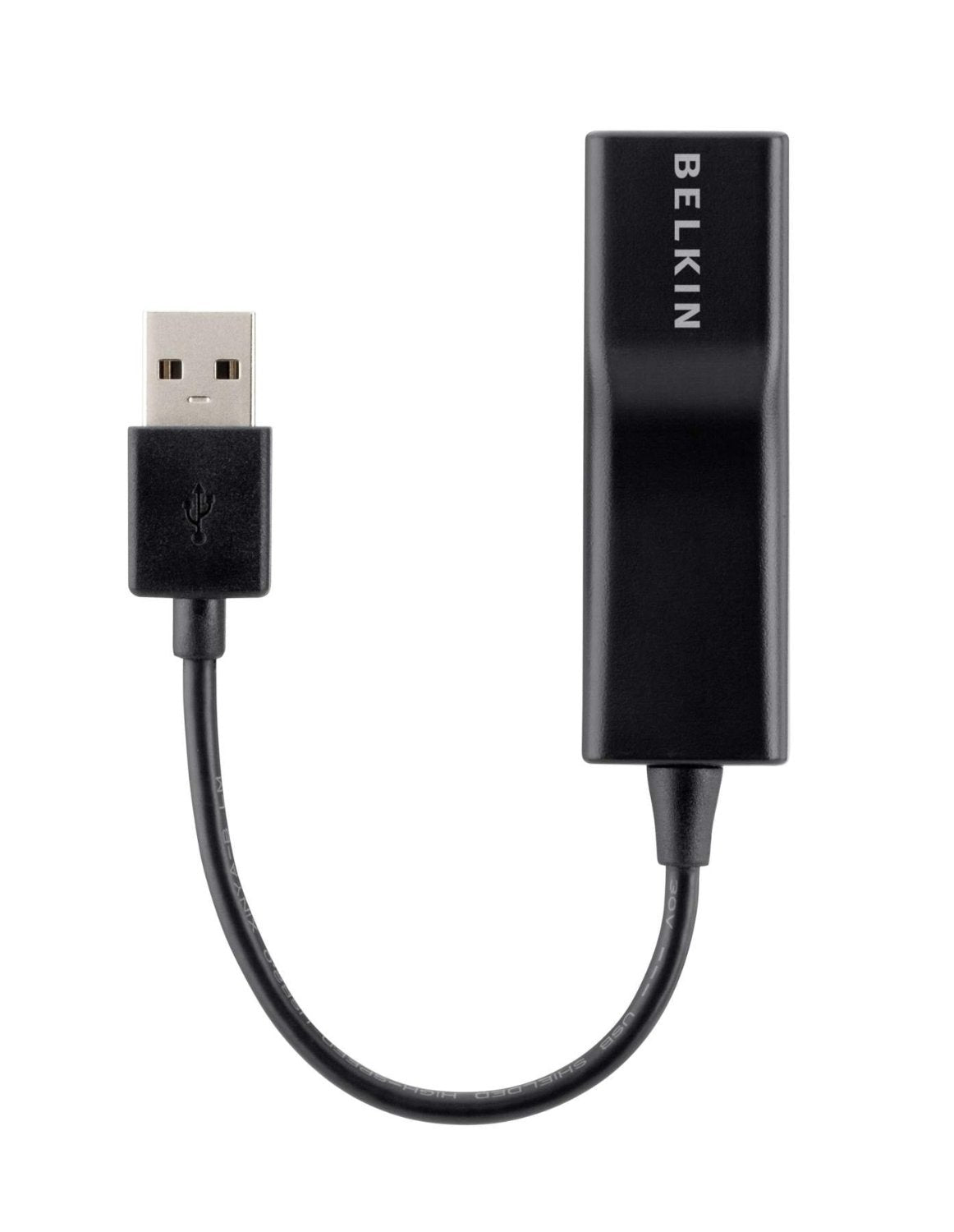 Belkin USB-A (Stecker) auf Ethernet (RJ-45) (Buchse) Adapter, USB 2.0, 10/100 Mbit/s, 12 cm