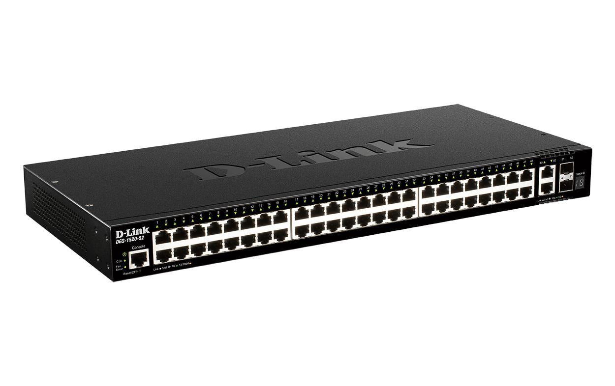 D-Link DGS-1520-52/E – Managed L3 Switch – 48× 1G + 2× 10G, 2× SFP+, 19", 1U
