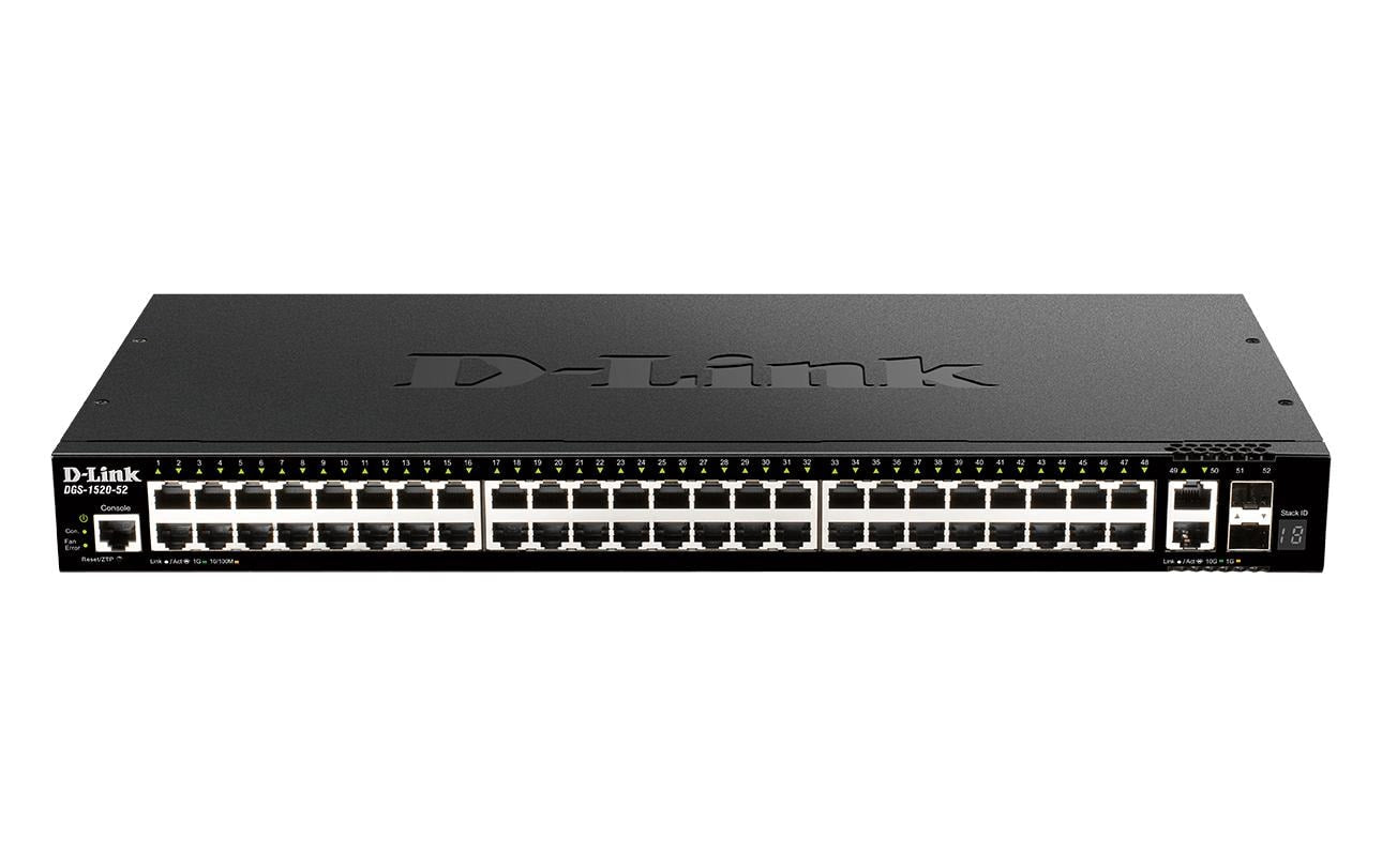 D-Link DGS-1520-52/E – Managed L3 Switch – 48× 1G + 2× 10G, 2× SFP+, 19", 1U