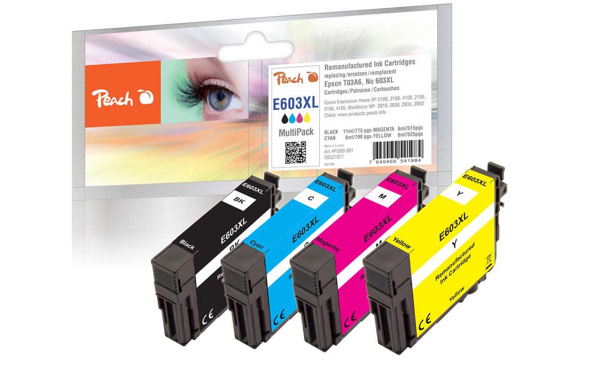 Peach Tintenpatronen-Multipack 603XL, CMYK, XL, 4er-Pack, kompatibel – für Epson XP-2100, XP-3100, WF-2830 usw.