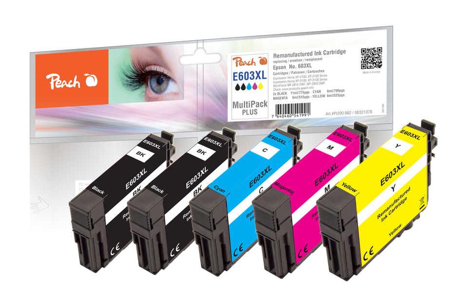 Peach E603XL Tintenpatronen-Multipack, Schwarz/Cyan/Magenta/Gelb (Kompatibel)