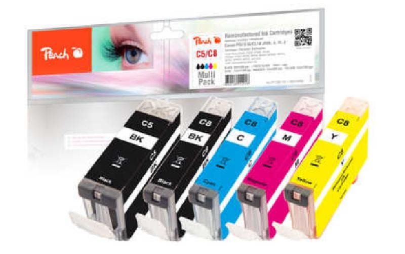 Peach Tintenpatronen-Multipack PGI-5/CLI-8, 5er-Pack, kompatibel – für Canon Pixma IP 4200, IP 4500 und andere