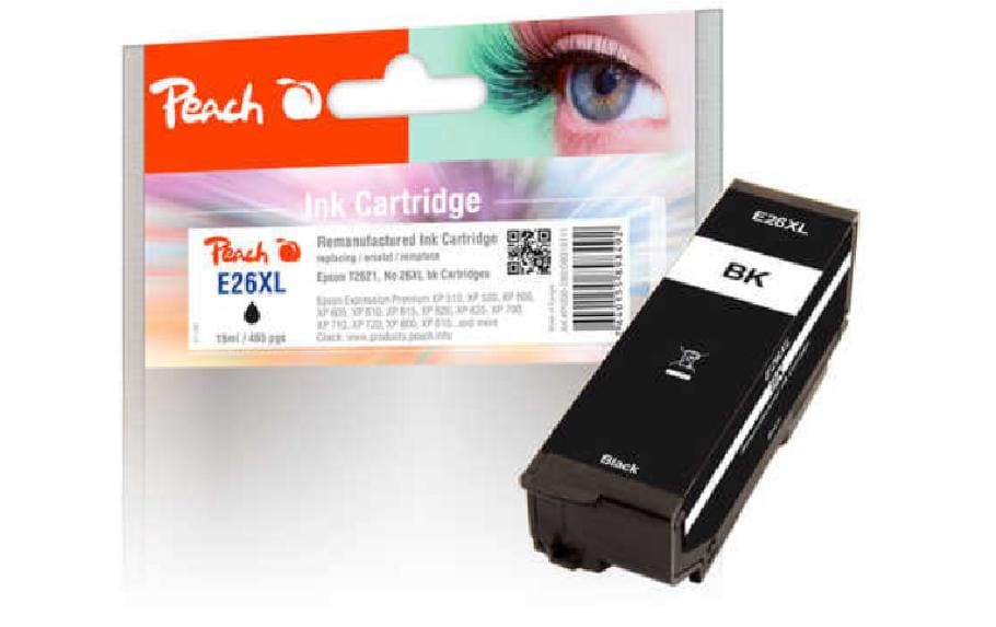Peach T2621XL Schwarz Tintenpatrone (Kompatibel) – 465 Seiten – für Epson XP-510/520/600 …