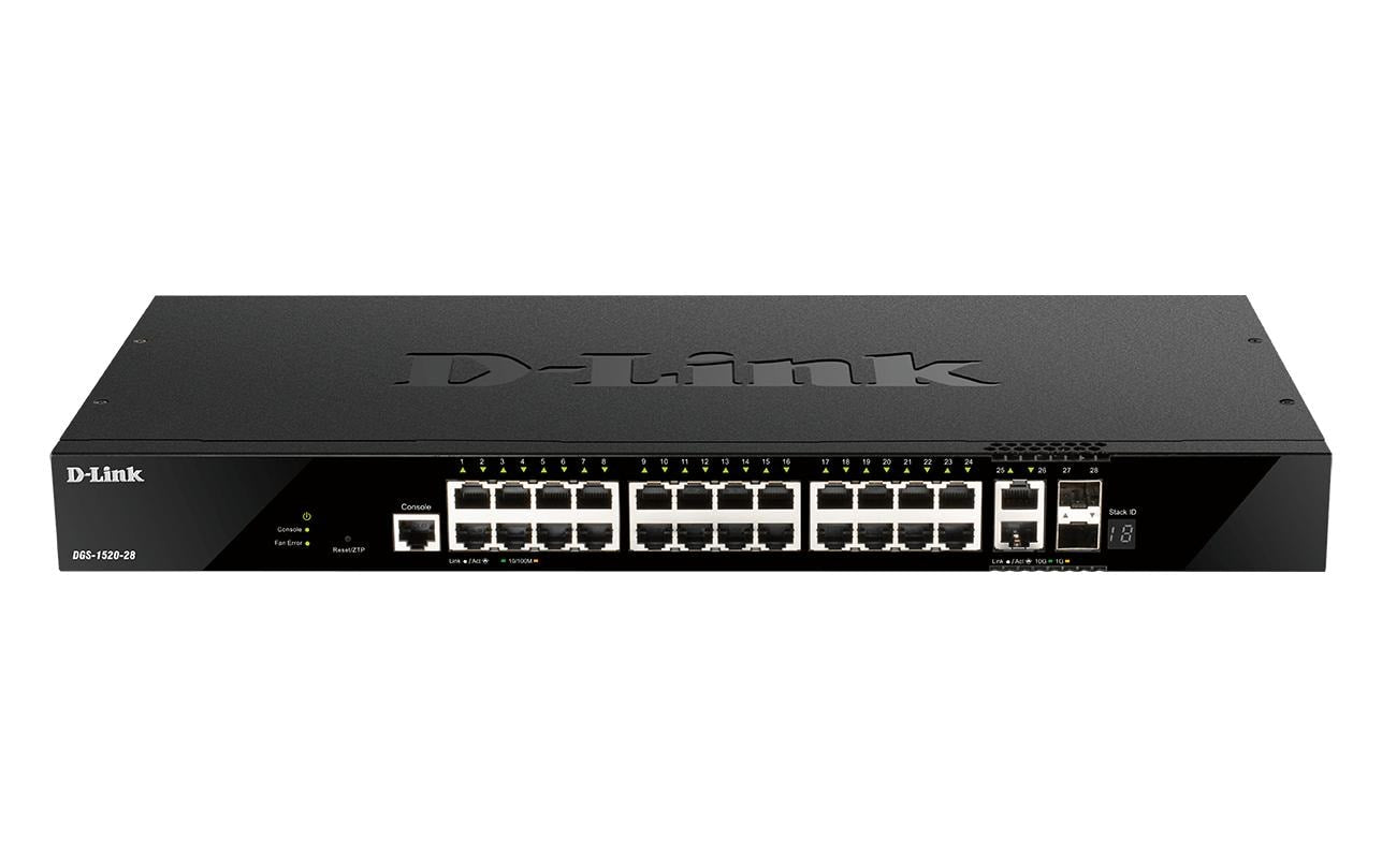 D-Link DGS-1520-28/E – Managed Switch – 24×GbE, 2×10G RJ45, 2×SFP+, L3, 19" Rack