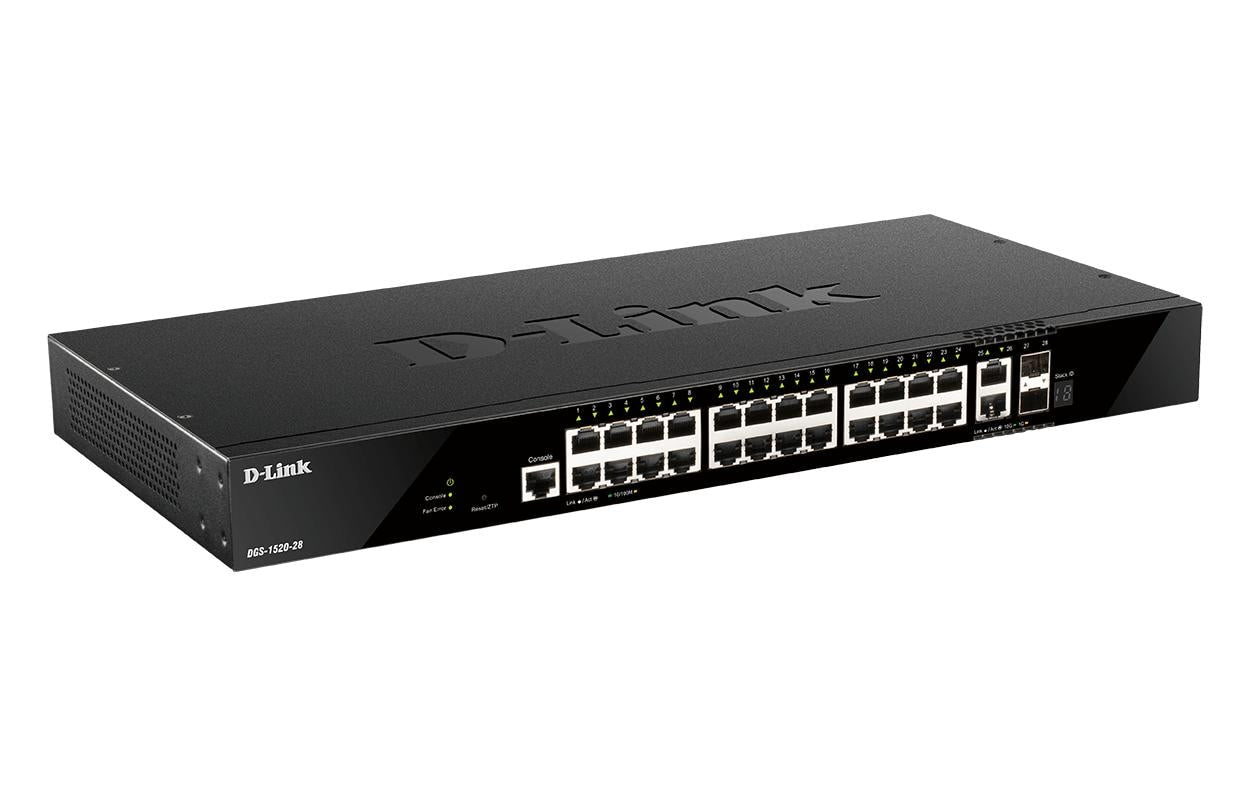D-Link DGS-1520-28/E – Managed Switch – 24×GbE, 2×10G RJ45, 2×SFP+, L3, 19" Rack