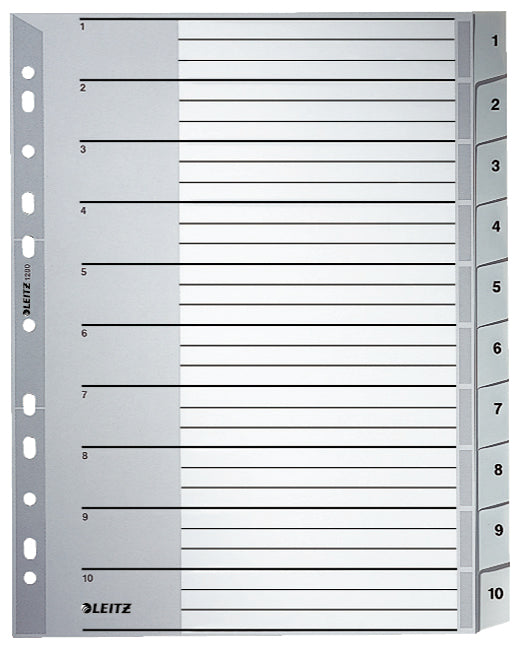 Leitz Register A4+ – nummeriert 1–10, 10 Taben, grauer Karton