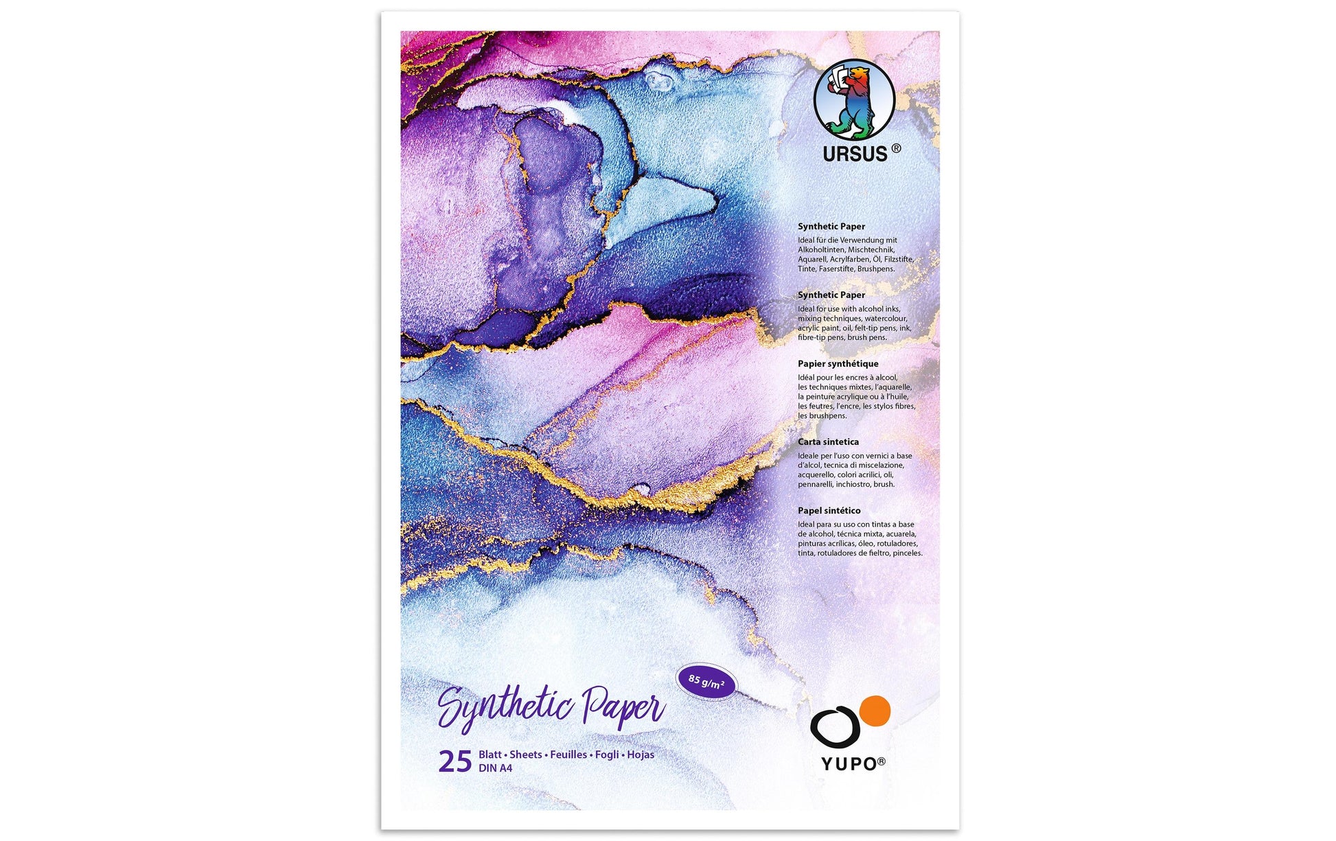 URSUS Yupo Malblock – A4 – 85 g/m² – 25 Blatt, wasserfest, UV-lichtecht