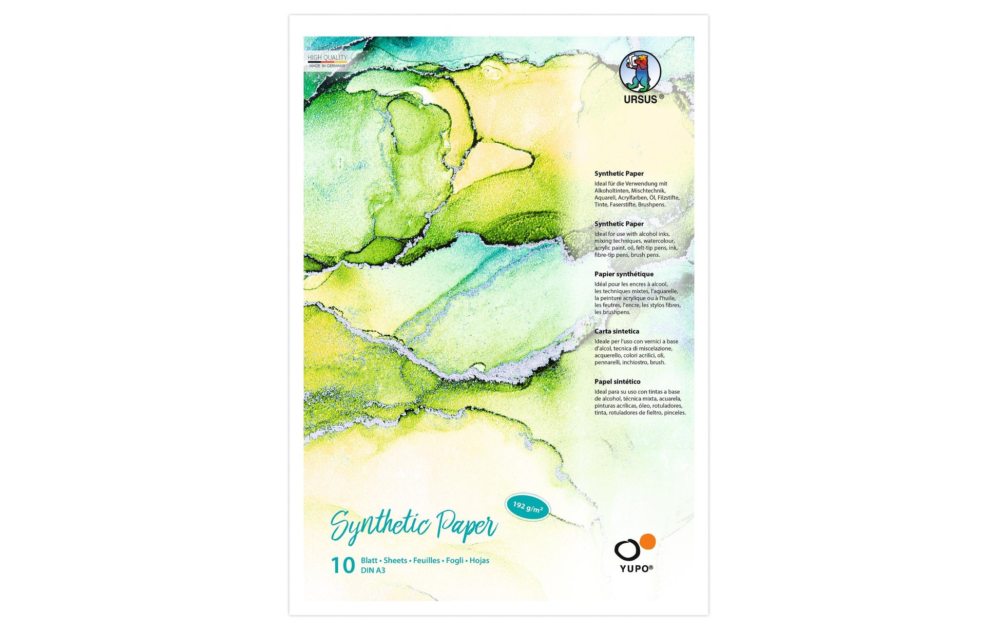 URSUS Synthetikpapier Yupo Malblock – A3 – 192 g/m² – 25 Blatt – wasserfest