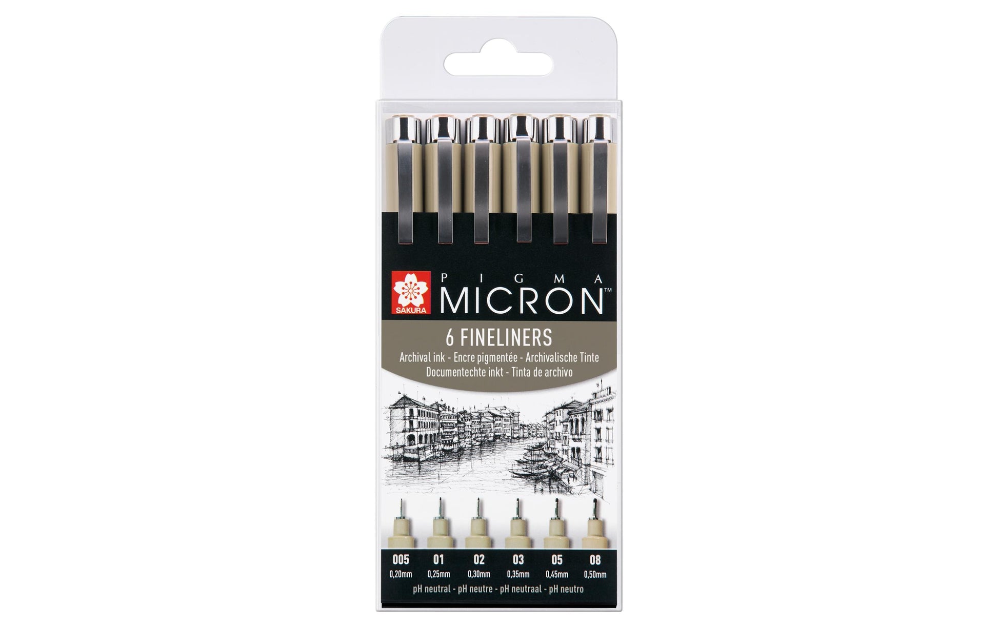 Sakura Pigma Micron Fineliner – 6er-Set – Schwarz – Wasserfest