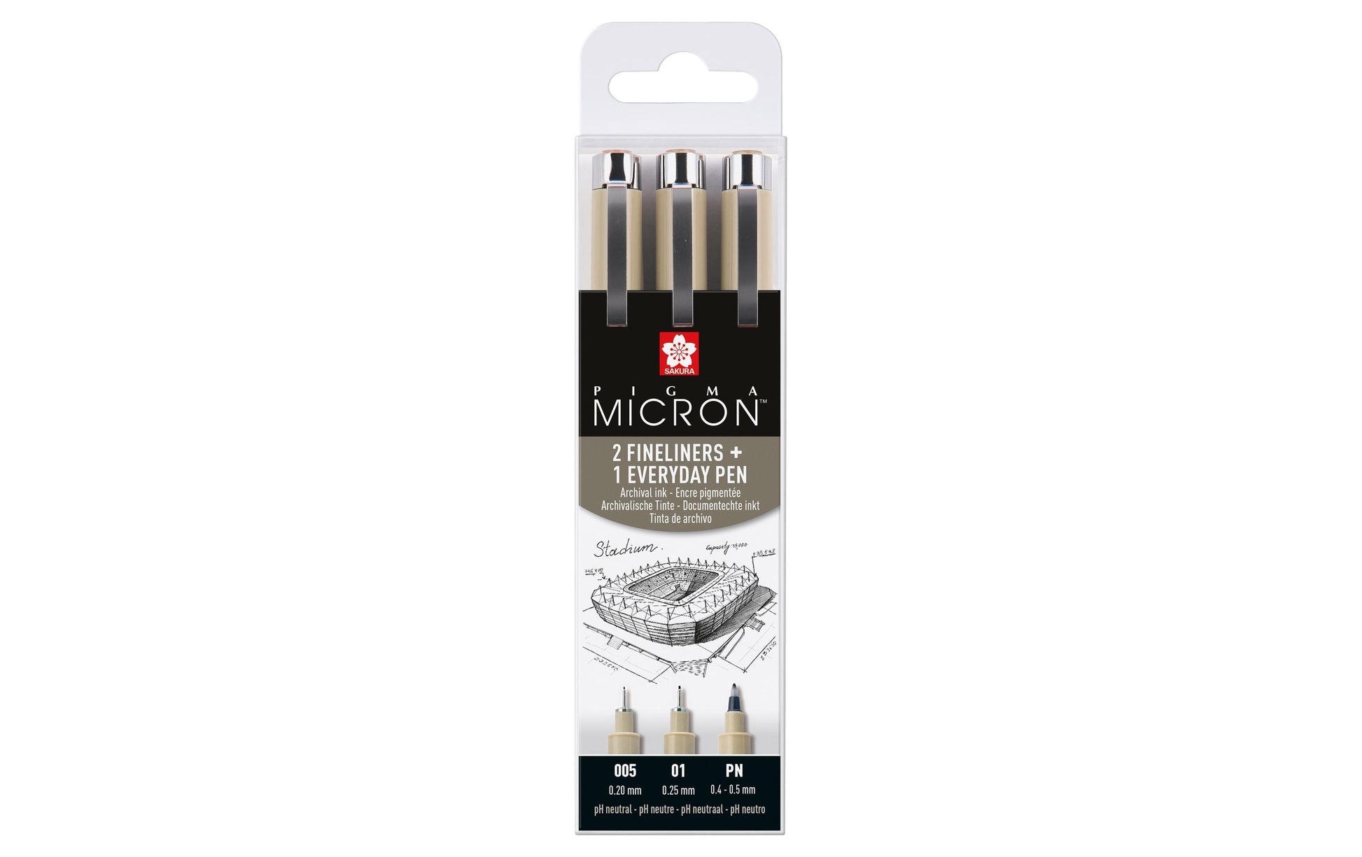 Sakura Pigma Micron Fineliner Set – 3 Stk., 0,2–0,25 mm, schwarz, wasserfest