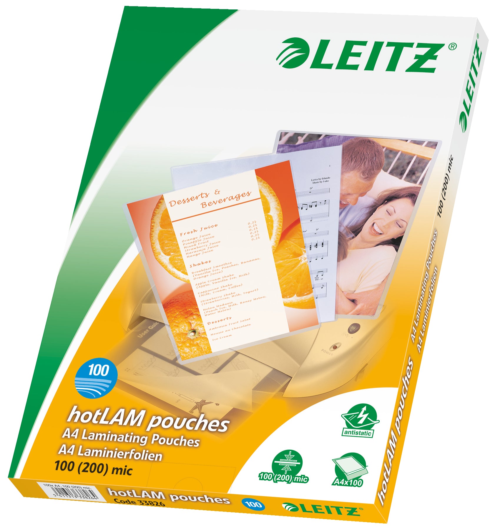 Leitz Laminierfolien A4, glänzend – 100 µm, 216 × 303 mm, 100 Stk.