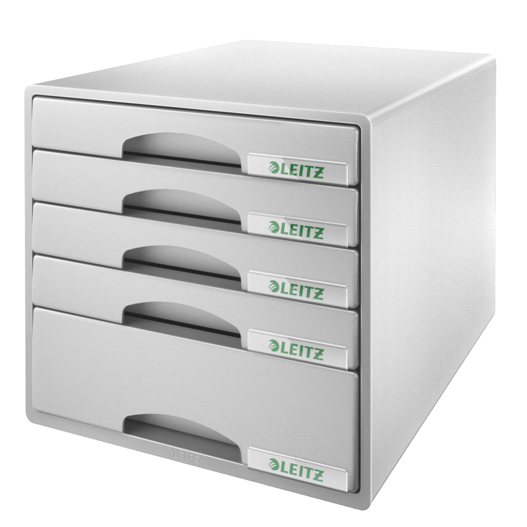 Leitz Schubladenelement – 5 Schubladen, für A4+, grau, B 287 × H 270 × T 363 mm