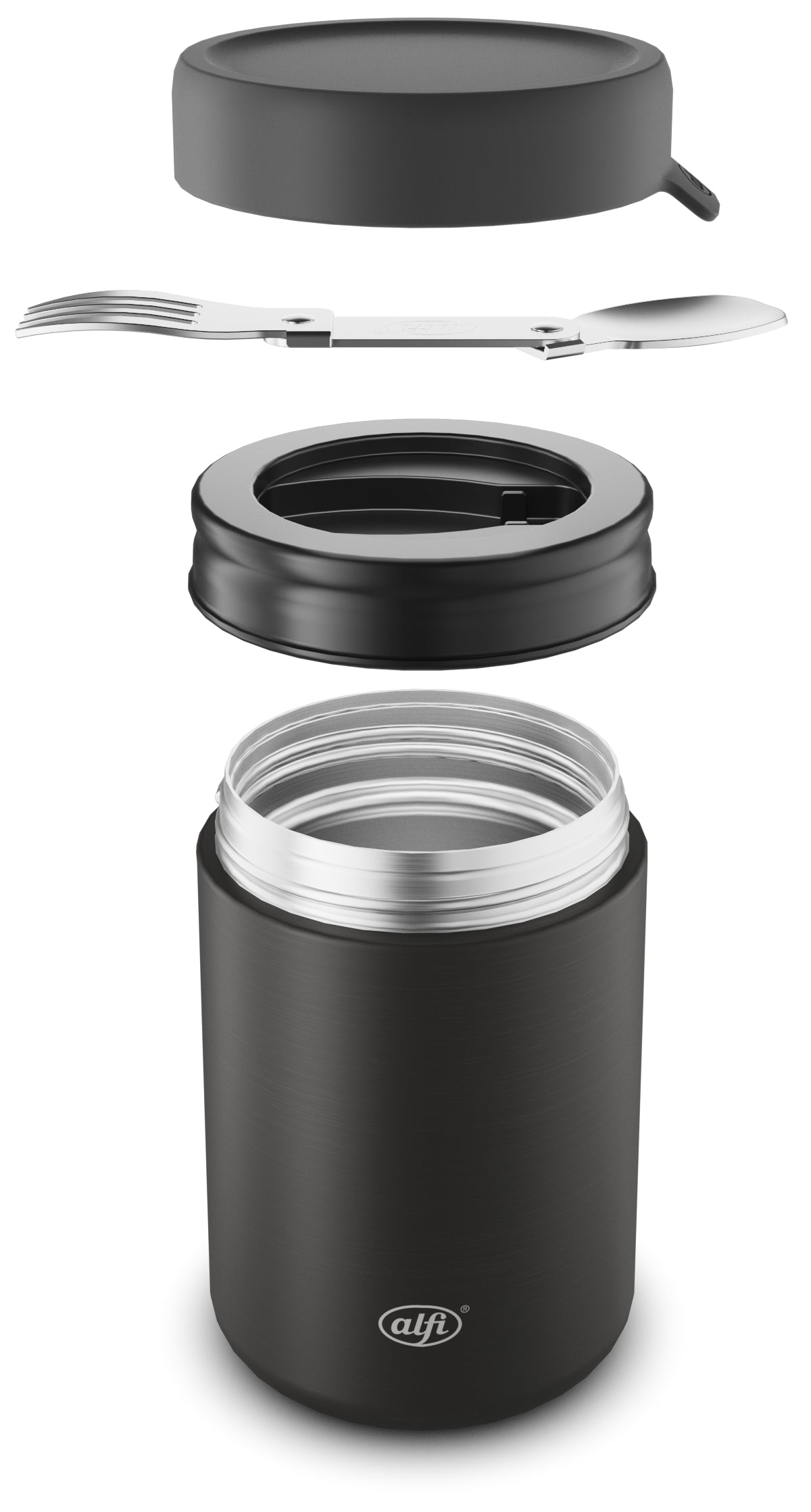 Alfi Thermobox – 350 ml, 8,8 × 8,8 × 13,3 cm, Edelstahl, Schwarz matt, mit Schwenkverschluss, auslaufsicher