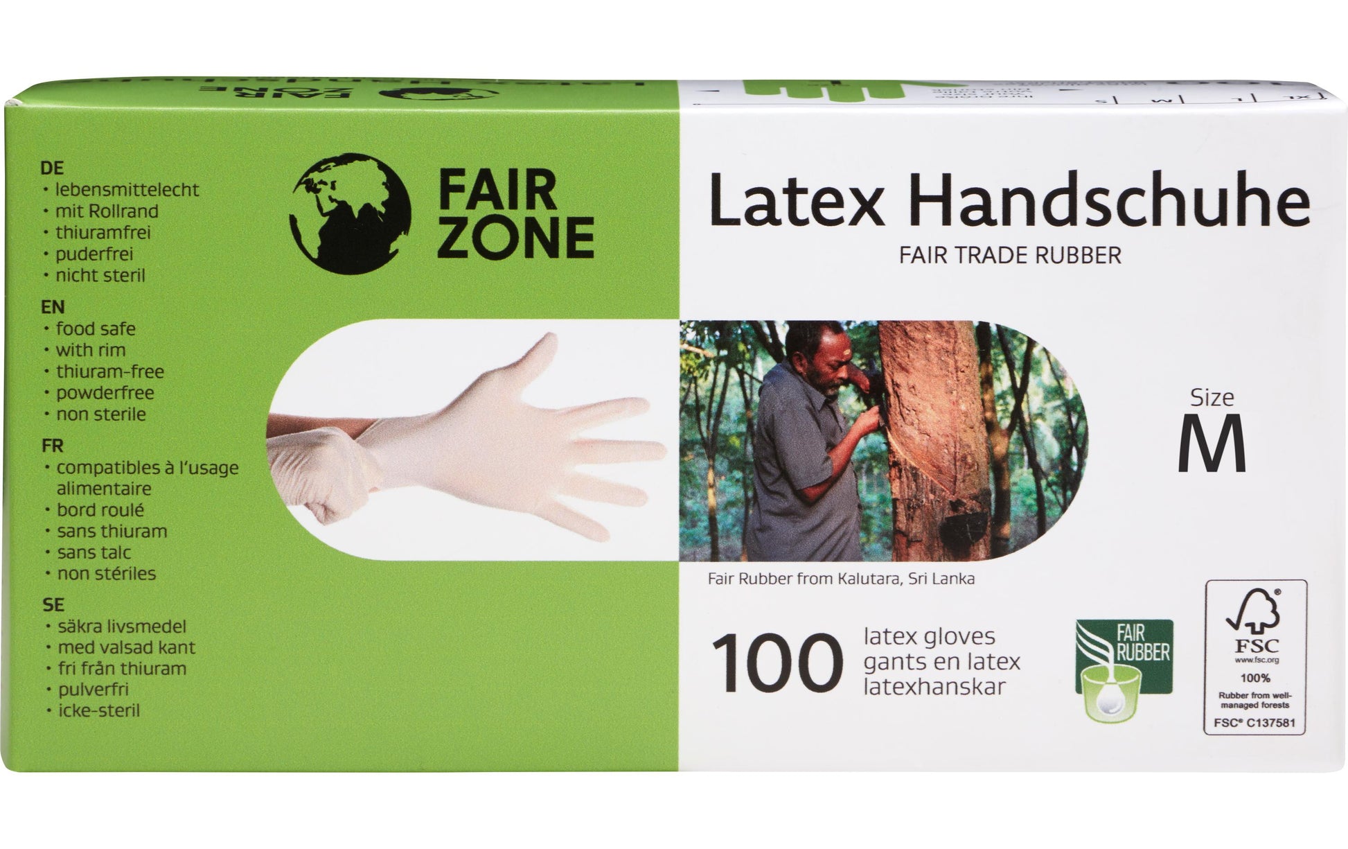 Fair Zone Einweghandschuhe Latex – M, 100 Stück – Weiss, FSC
