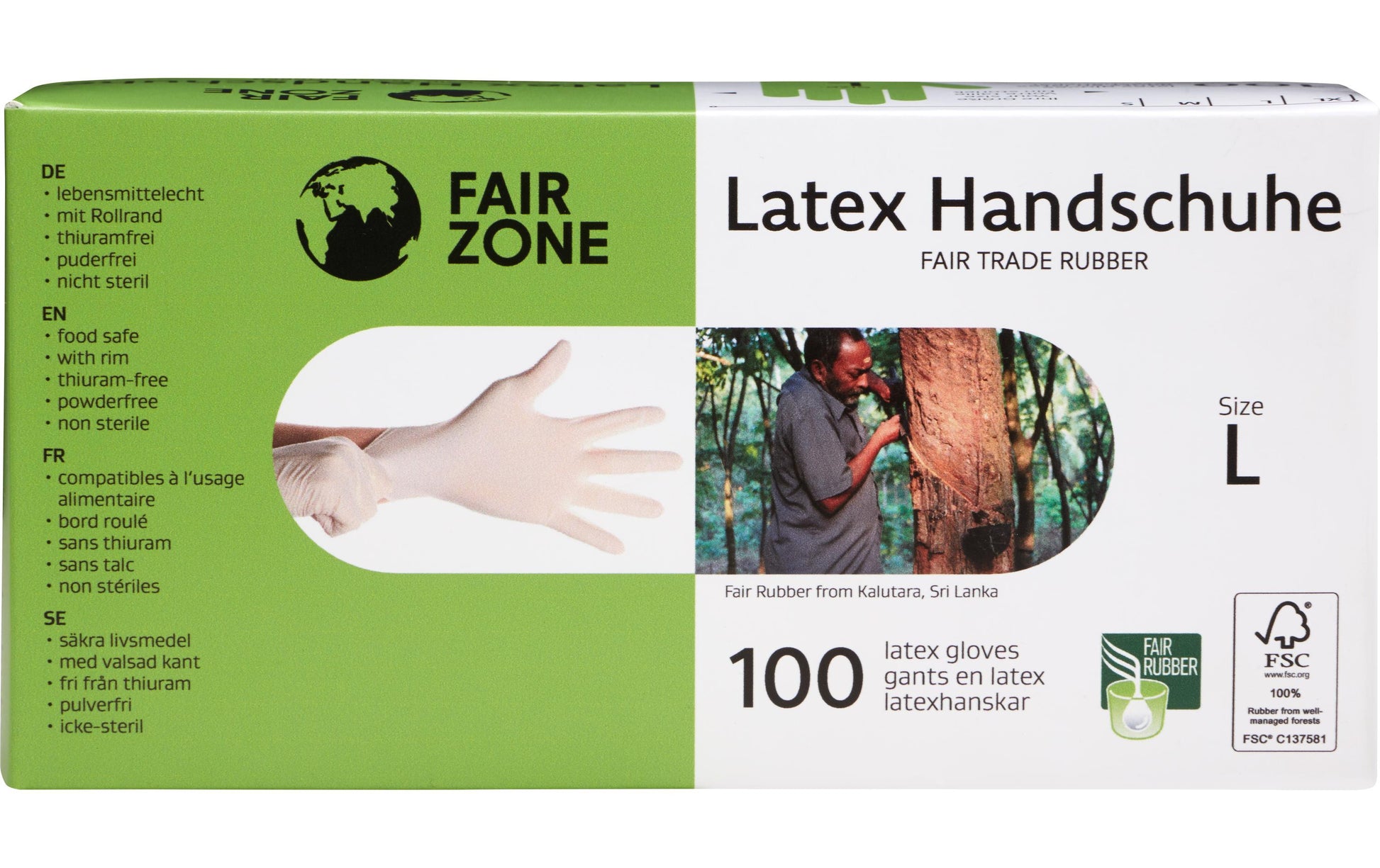 Fair Zone Einweghandschuhe Latex – L, 100 Stück – Weiss, FSC