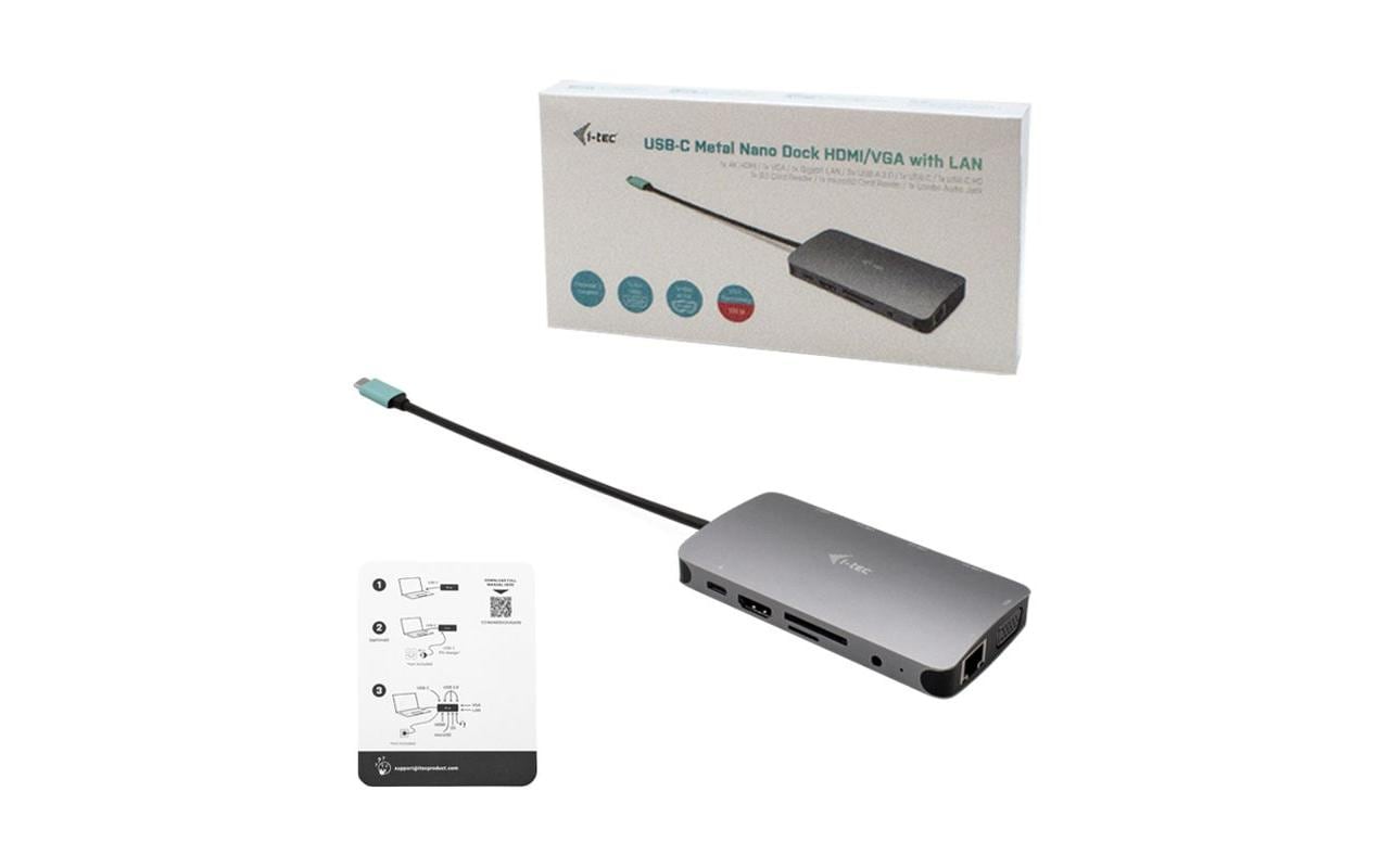 i-tec Multiport-Adapter – USB-C, 1× HDMI, 1× VGA, 3× USB-A, 2× USB-C, 100 W PD, GbE, für Windows/Mac/Linux