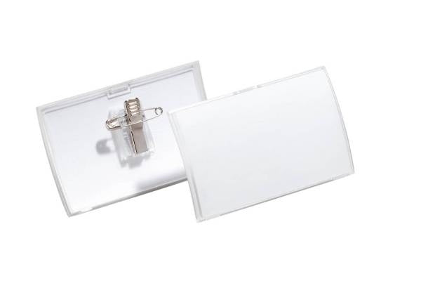 Durable Namensschild – 90 × 54 mm, Kunststoff, transparent, mit Kombiklemme – 25 Stück
