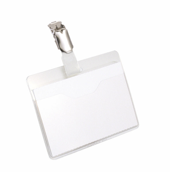 Durable Namensschild – 90 × 60 mm, transparent, Kunststoff, Clip oben offen – 25 Stk