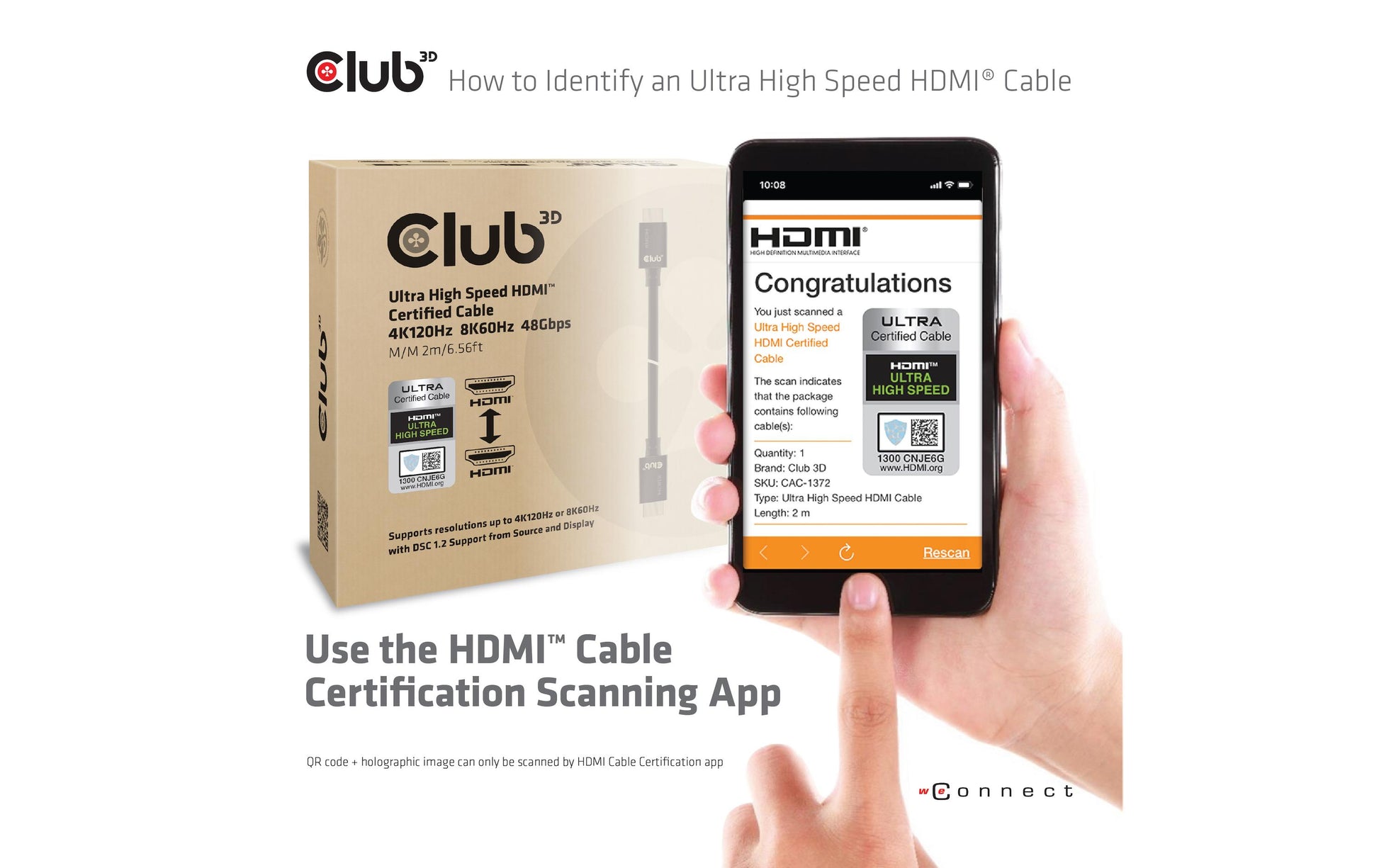 CLUB3D HDMI Kabel HDMI 2.1 8K 60 Hz – 1,5 m – ARC