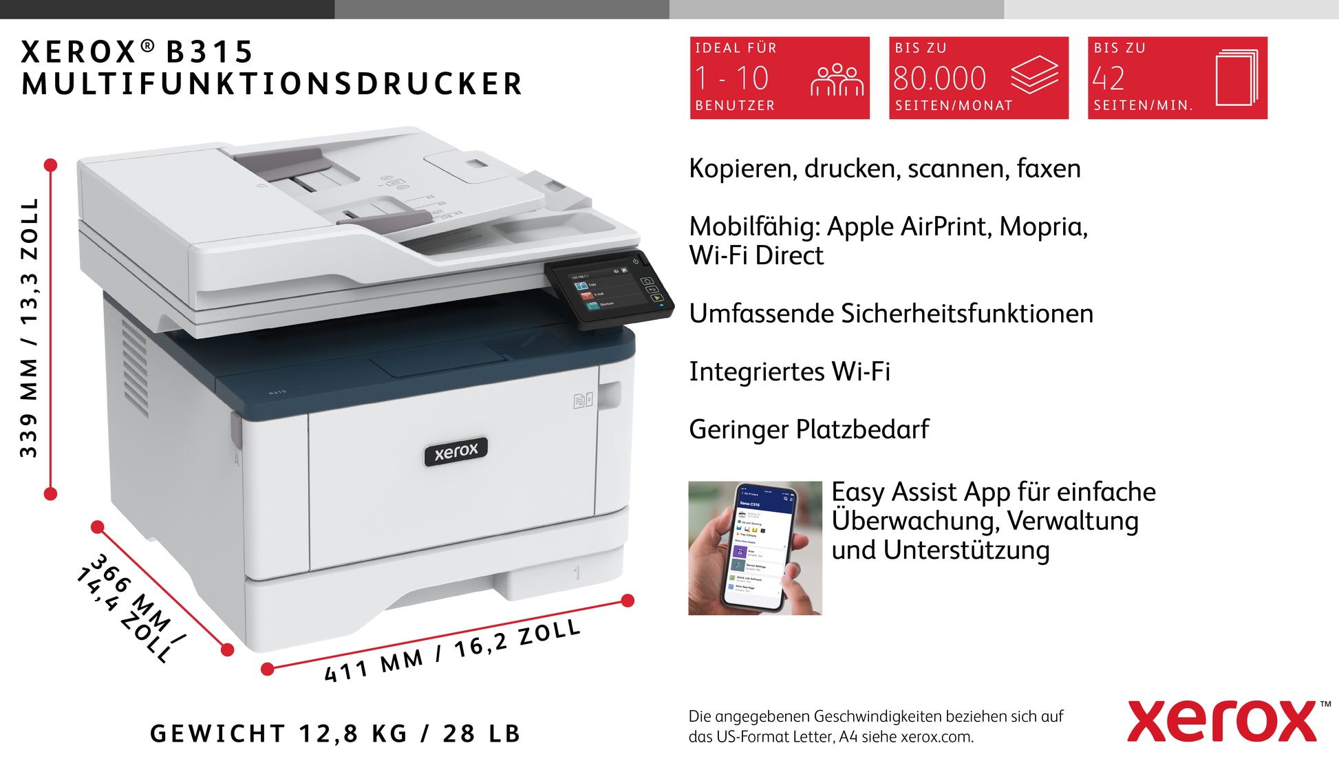 Xerox B315 – S/W Laser-MFP, 3-in-1