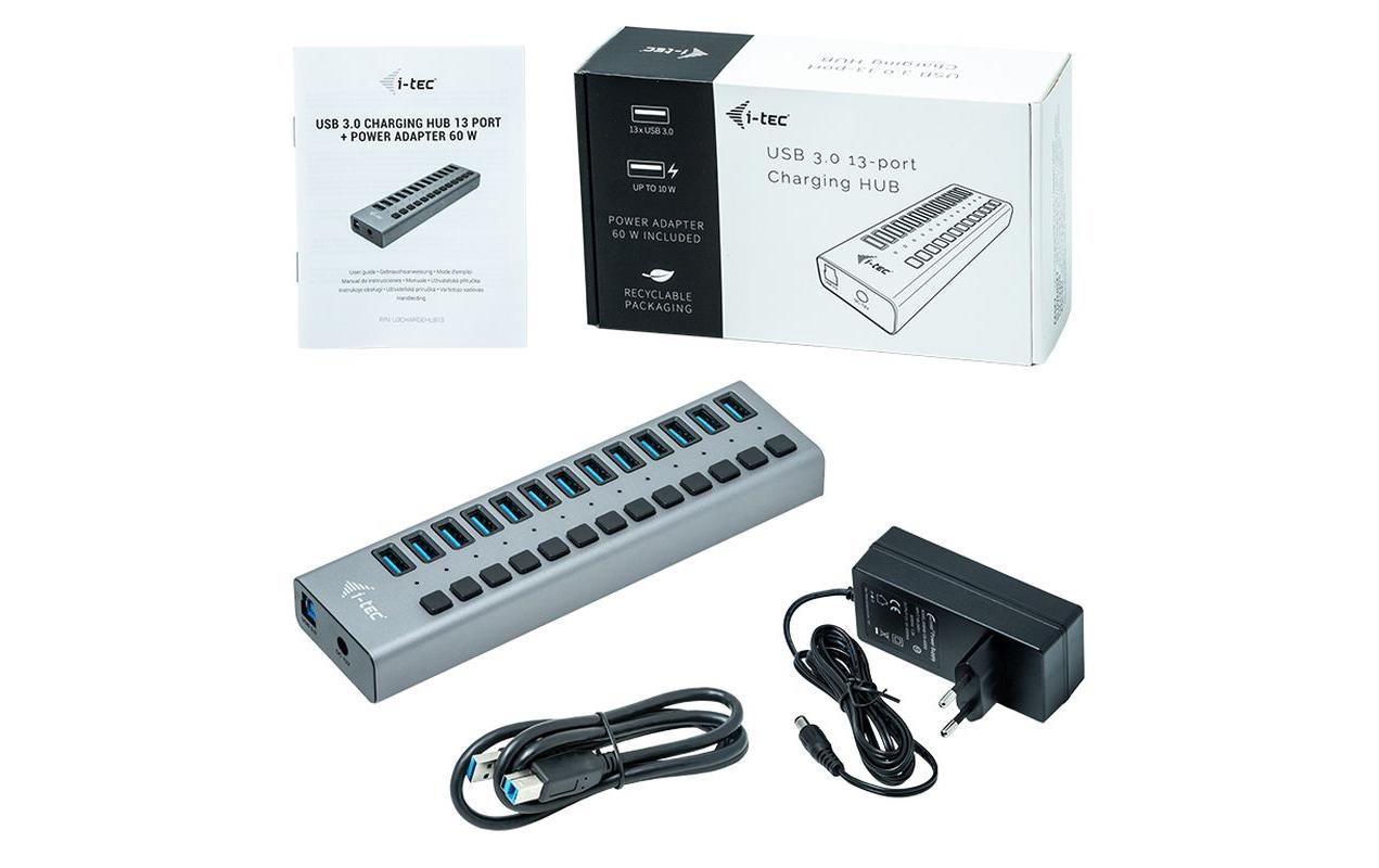 i-tec Ladegerät – 60 W, 13× USB-A, mit externem Netzteil – für Tablets, Notebooks, Ultrabooks