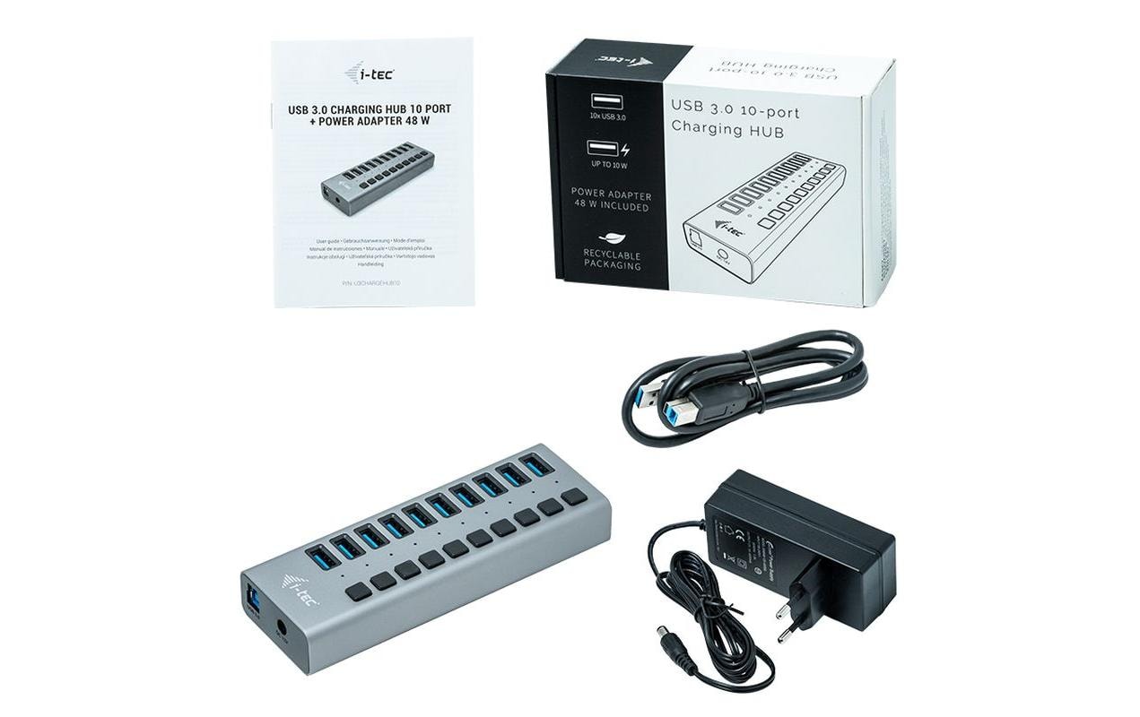 i-tec Ladegerät – 48 W, 10× USB-A, mit externem Netzteil – für Tablets, Notebooks, Ultrabooks und mehr