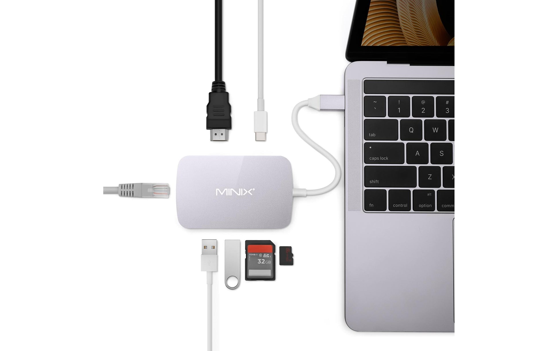 MINIX NEO C-GGR Multiport-Adapter – USB-C, 1× HDMI, 2× USB-A, SD/microSD, für Windows/Mac/Linux
